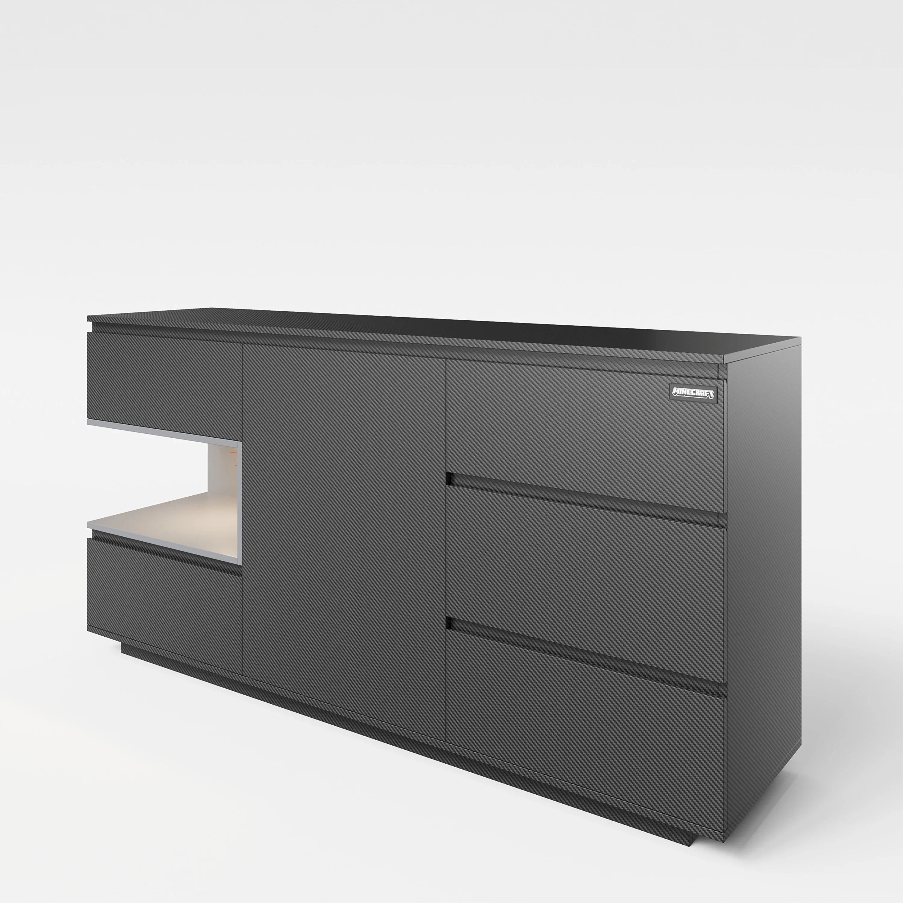 Sideboard 'Minecraft' mit 5 Schubladen und 1 Tür - Offene Ablage für Konsole - Anthrazit - Image 6