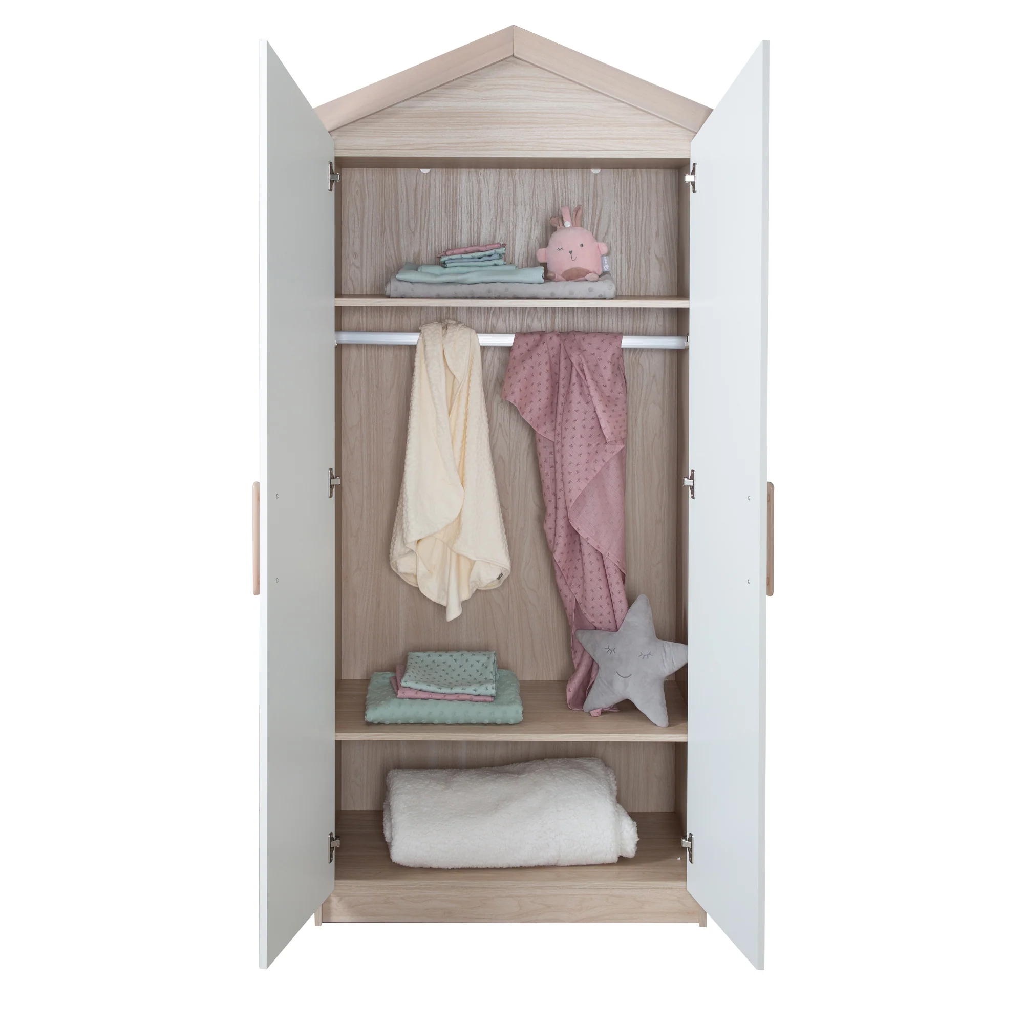 Kinderkleiderschrank 'Cabane' 2-türig in Hausoptik - Weiß / Eichen-Dekor - Image 4