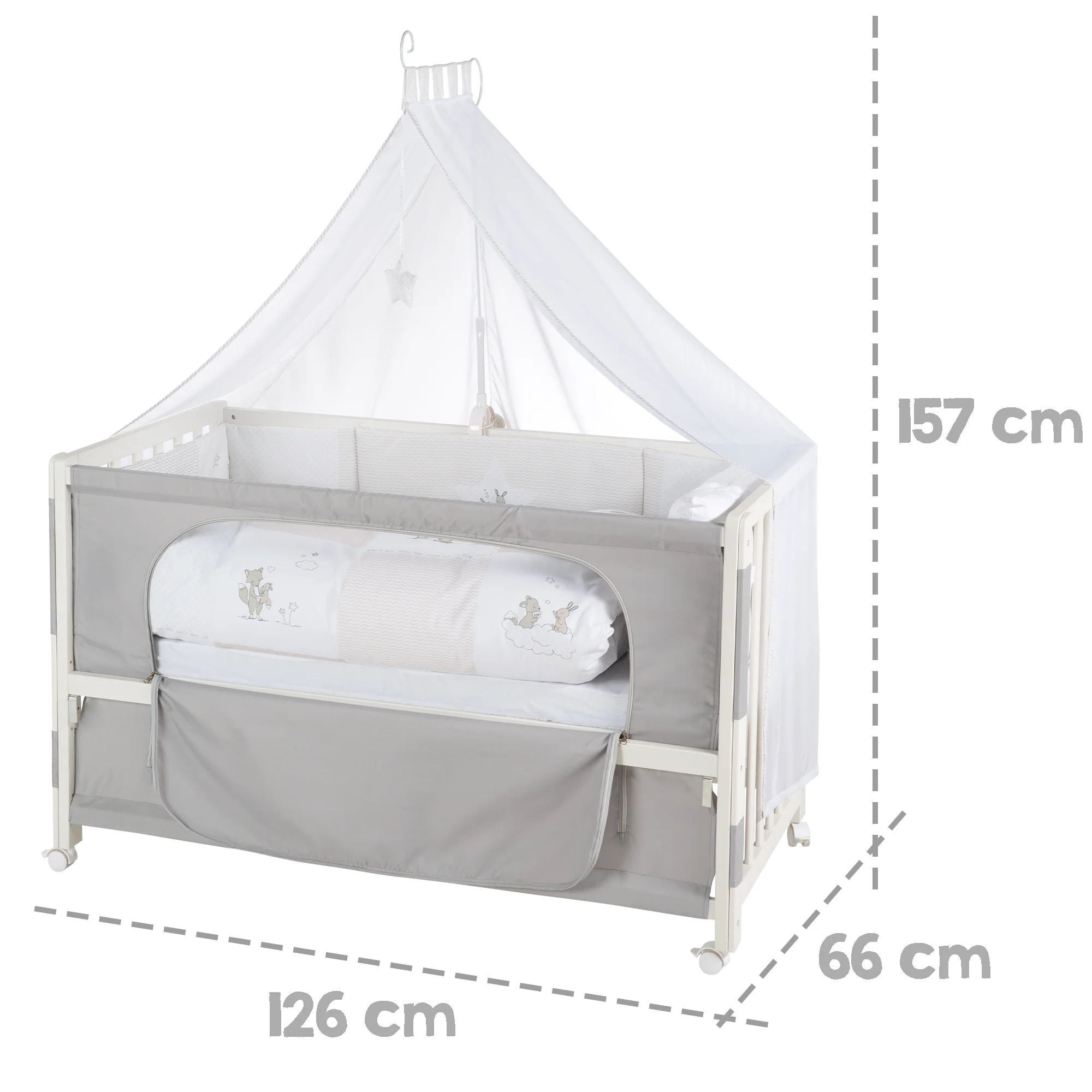 Room Bed 'Fox & Bunny', 60 x 120 cm, höhenverstellbar, Beistellbett zum Elternbett mit kompletter Ausstattung - Image 11