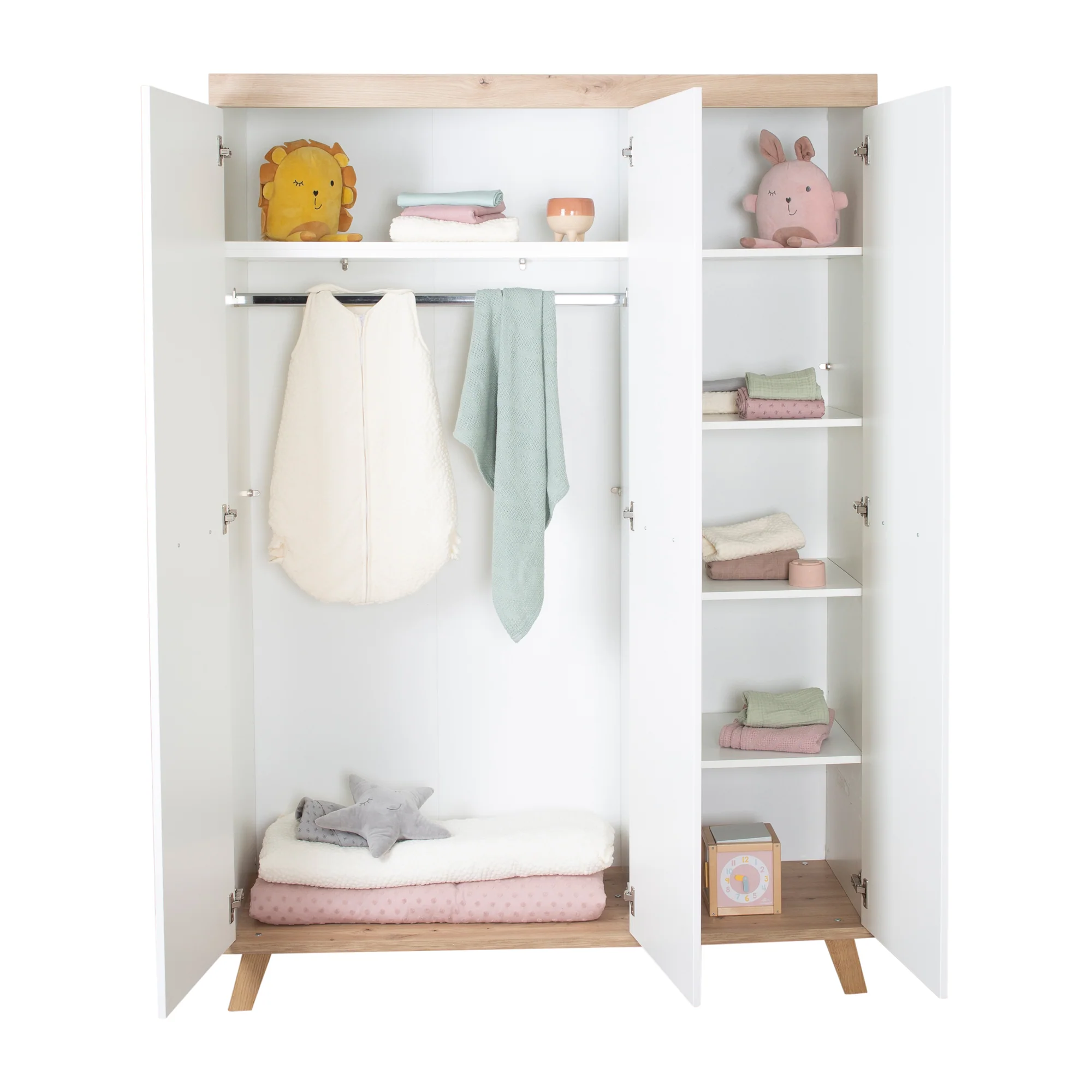 Kleiderschrank 'Malo' 3-türig mit Soft-Close-Scharnieren - Weiß / Eichen-Dekor - Image 7