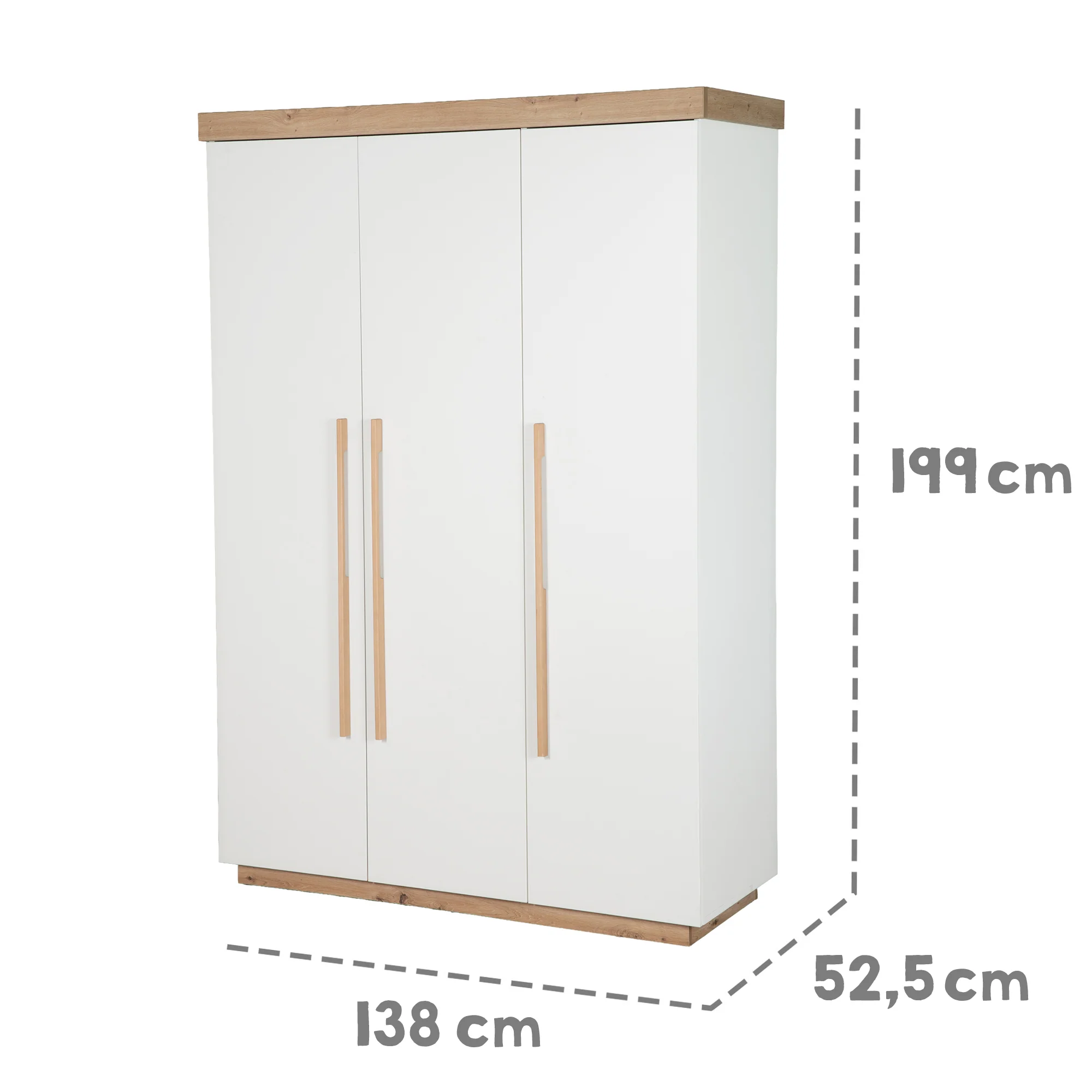 Kinderkleiderschrank 'Lumo - 3-türig - Soft-Close Funktion & Holzgriffen - Weiß / Artisan Eiche - Image 5