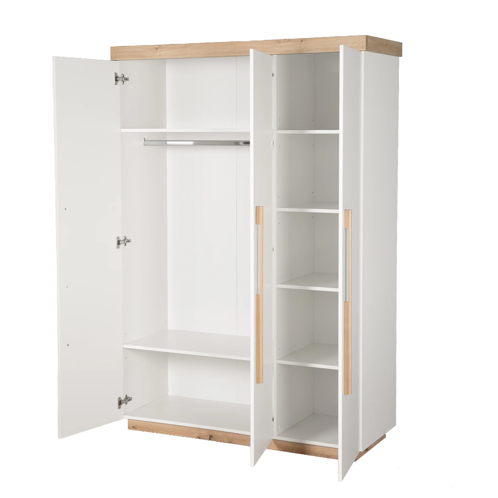 Kinderkleiderschrank 'Lumo - 3-türig - Soft-Close Funktion & Holzgriffen - Weiß / Artisan Eiche - Image 6