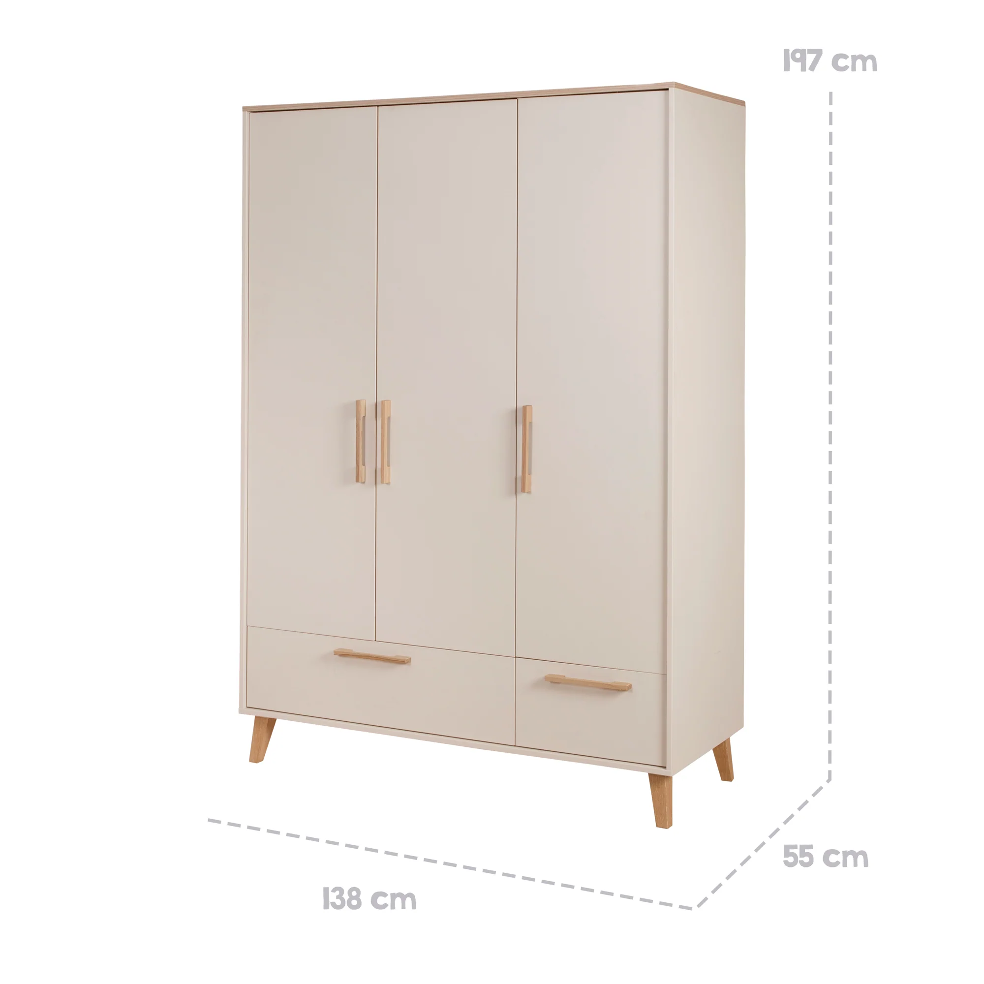 Kleiderschrank 'Jil' 3-türig mit 2 Schubladen - Cashmere / Chestnut - Image 9