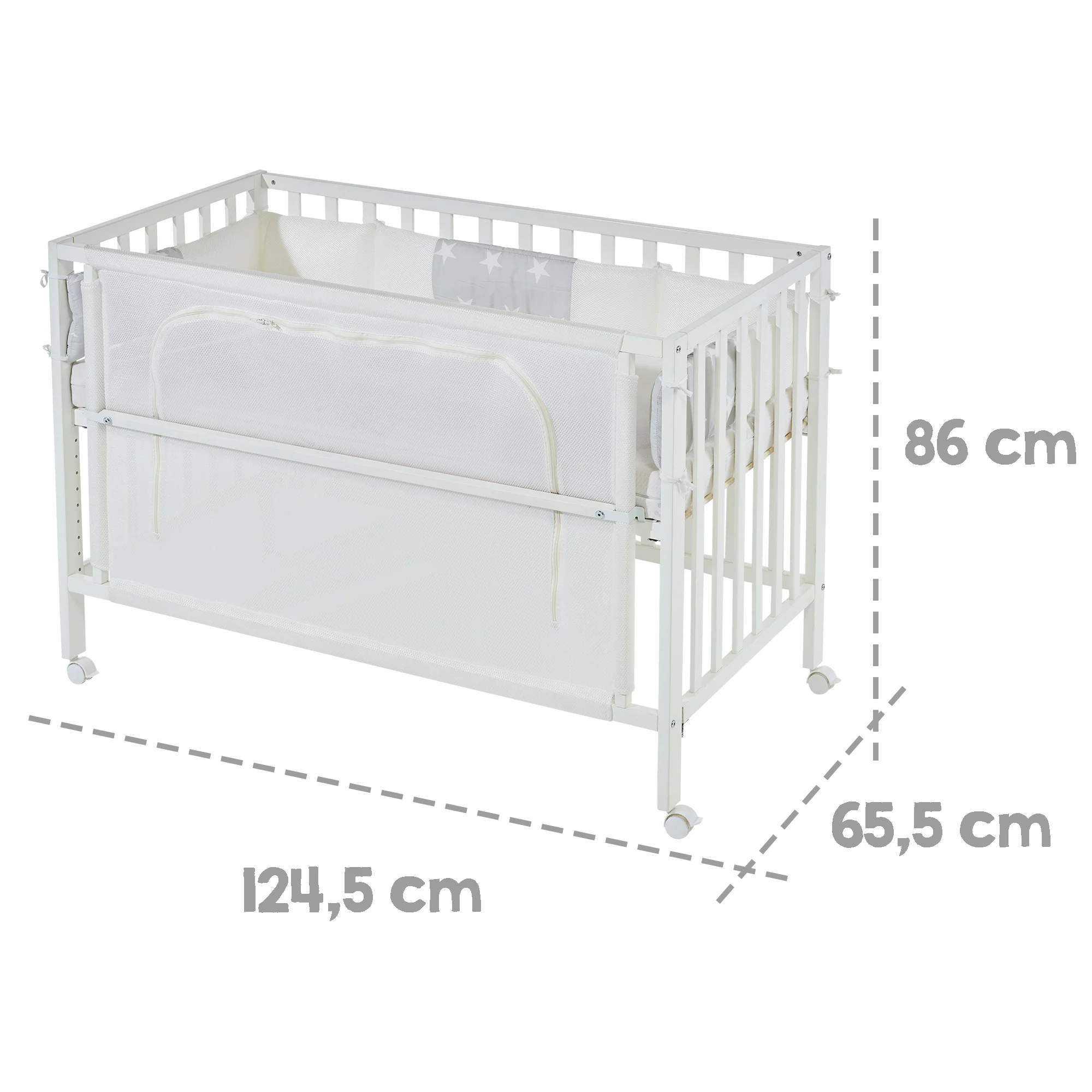 Room Bed 'safe asleep®', 60 x 120 cm, 'Sterne grau', Beistellbett inkl. Ausstattung, weiß lackiert - Image 5