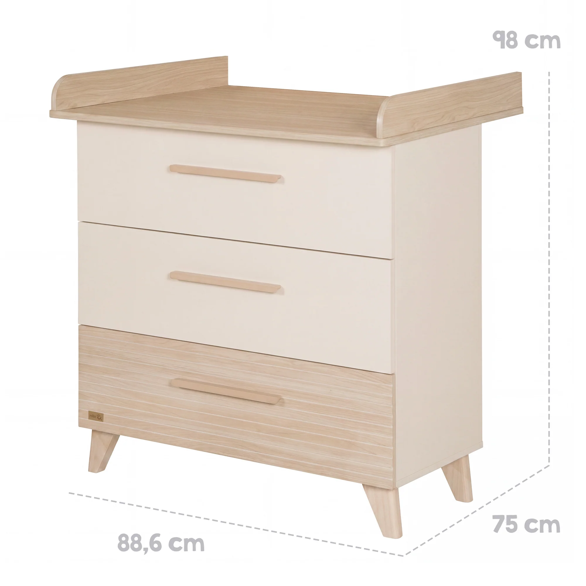Wickelkommode 'Sidney' schmal aus Holz mit Schubladen - Beige / Dekor Eiche - Image 10