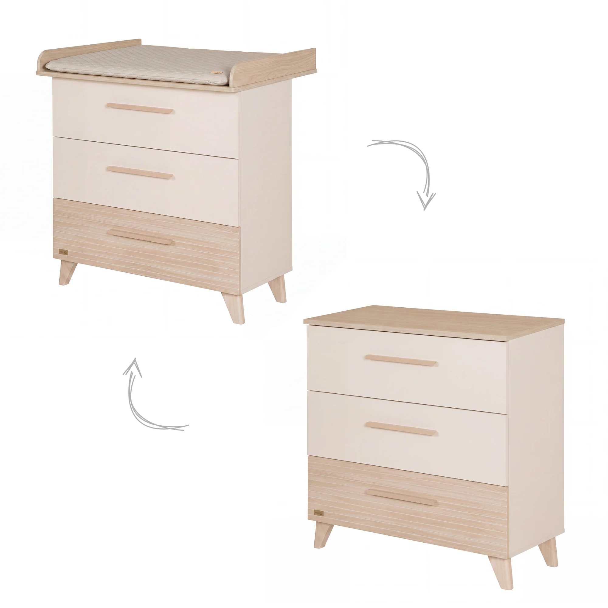 Wickelkommode 'Sidney' schmal aus Holz mit Schubladen - Beige / Dekor Eiche - Image 3