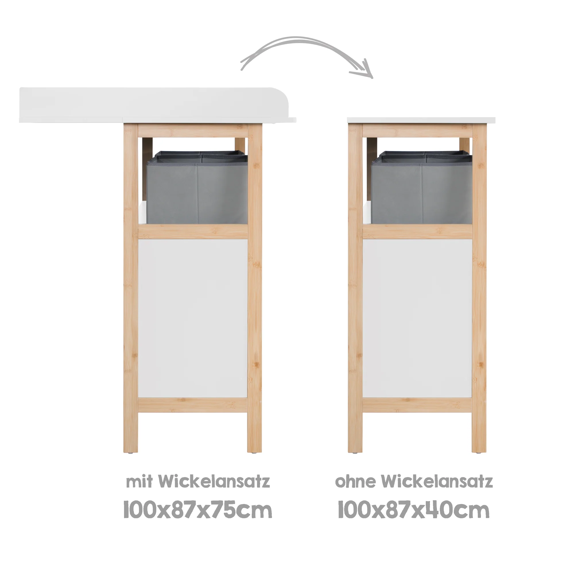 Wickelkommode 'Berlin' mit 2 Schubladen - Weiß / Bambus - Image 7