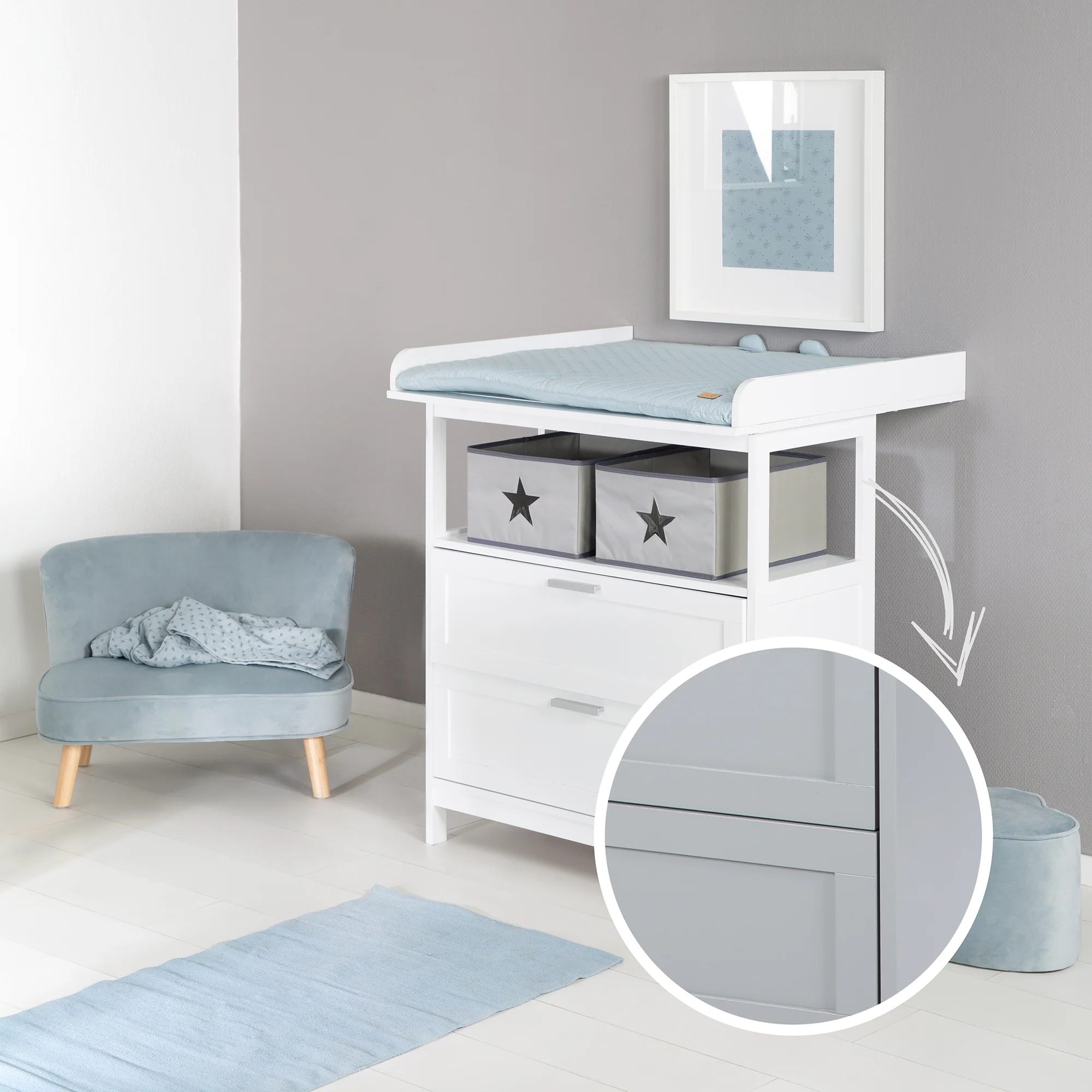 Wickelkommode 'Hamburg' mit Ansatz, 2 Schubladen, 2 Boxen, Wandbefestigung, Wickelhöhe 92 cm - Image 6