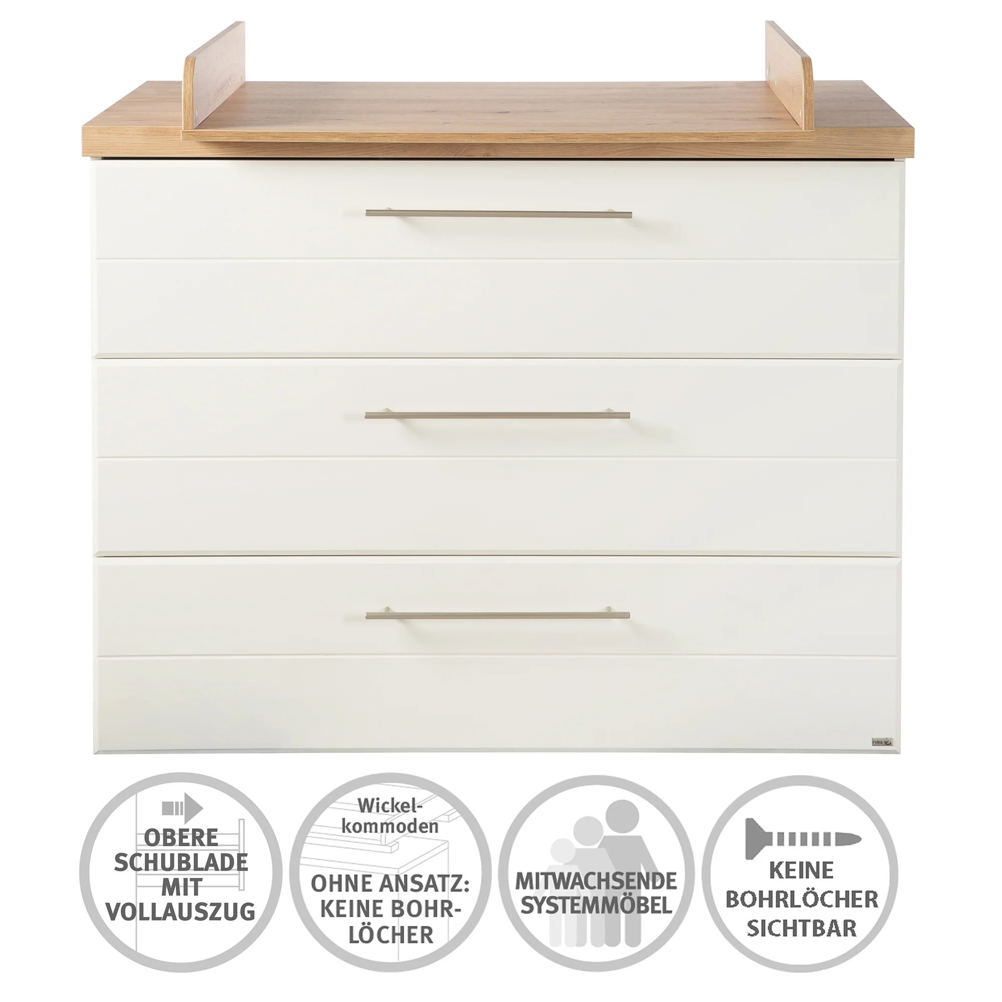 Wickelkommode 'Nele' breit, inkl. Wickelansatz, 3 Schubladen, Kranz in 'Artisan Eiche' - Image 8