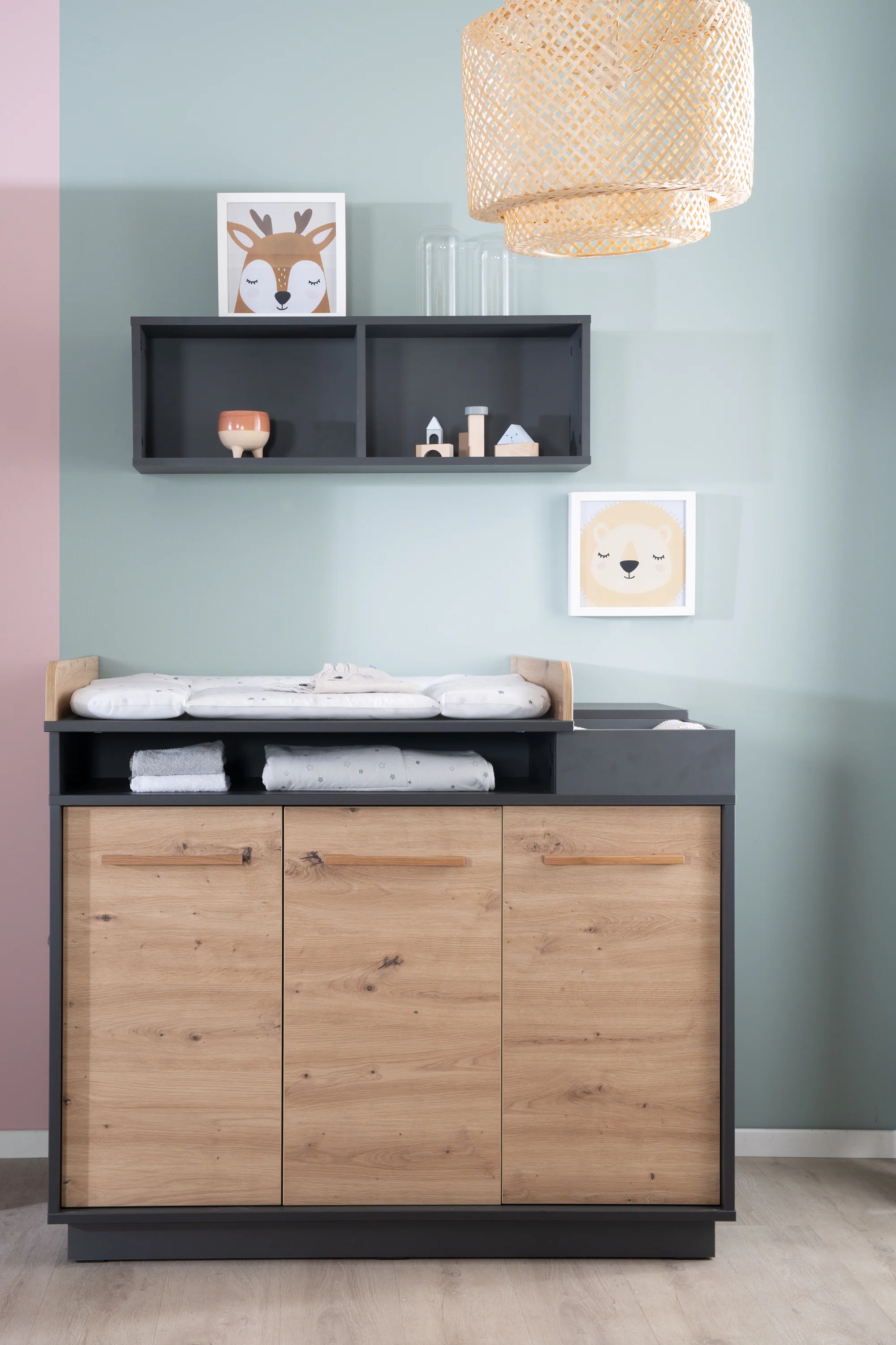 Wickelkommode 'Lenn' inkl. offenen Fächern, Anthrazit / Holzdekor 'Artisan Eiche' - Image 11