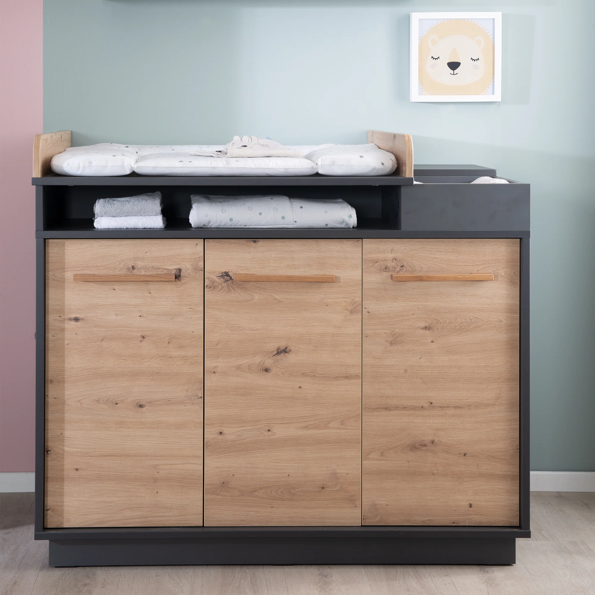 Wickelkommode 'Lenn' inkl. offenen Fächern, Anthrazit / Holzdekor 'Artisan Eiche' - Image 6