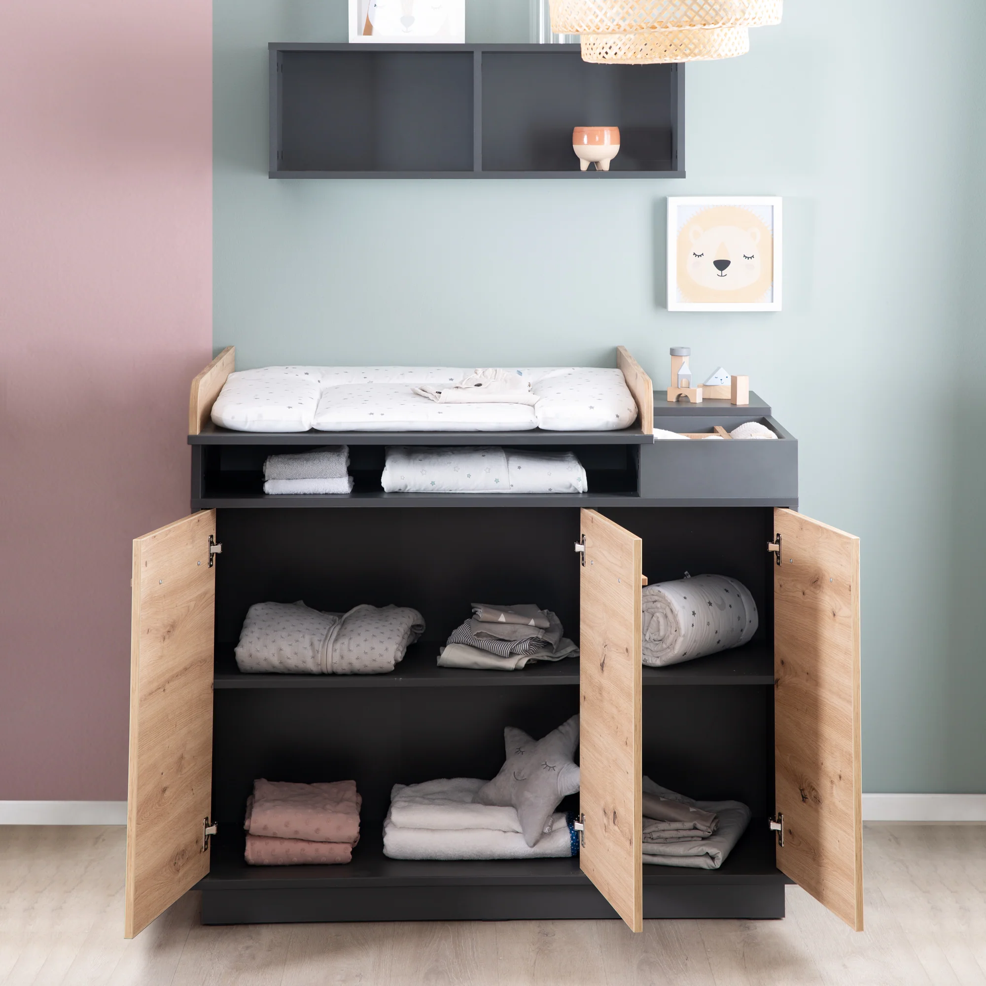 Wickelkommode 'Lenn' inkl. offenen Fächern, Anthrazit / Holzdekor 'Artisan Eiche' - Image 7