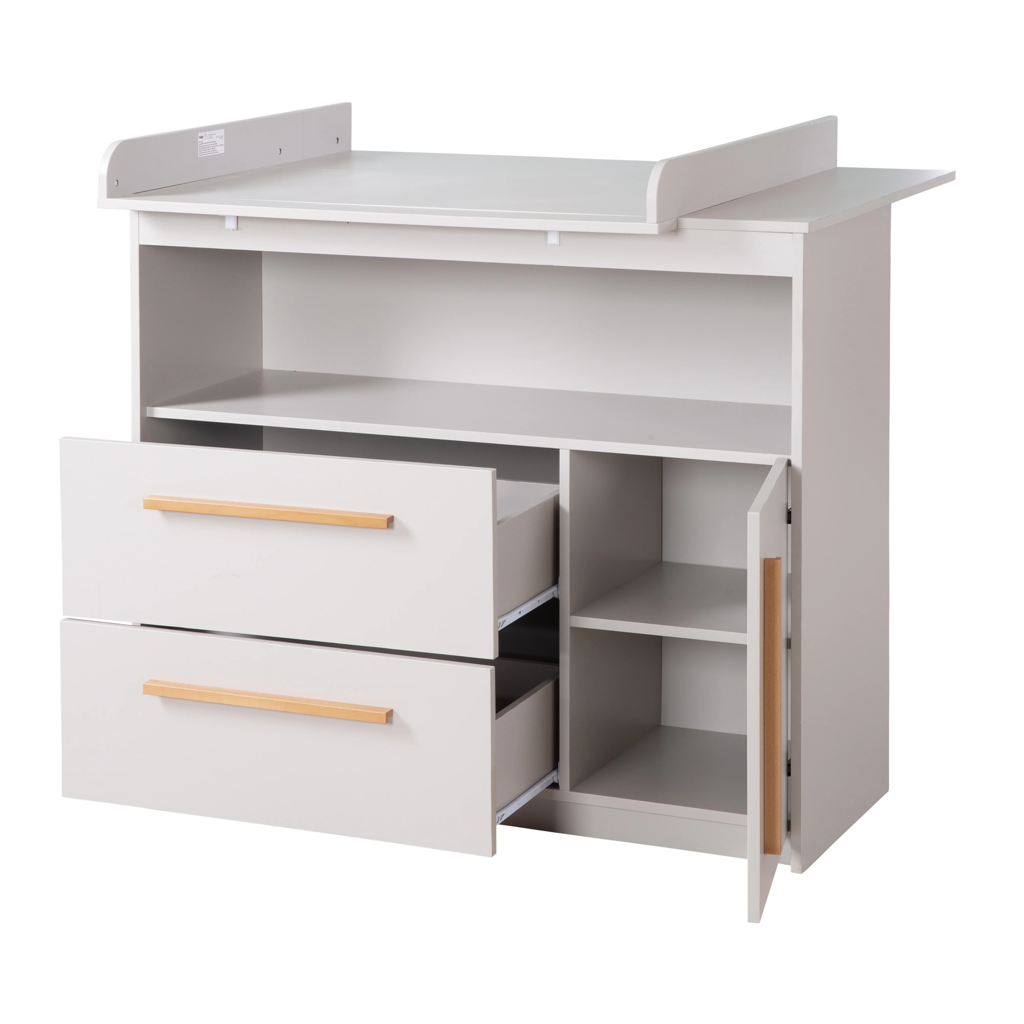 Wickelkommode Lea inkl. Wickelaufsatz - Griffe aus Holz - Beige / Grau - Image 6