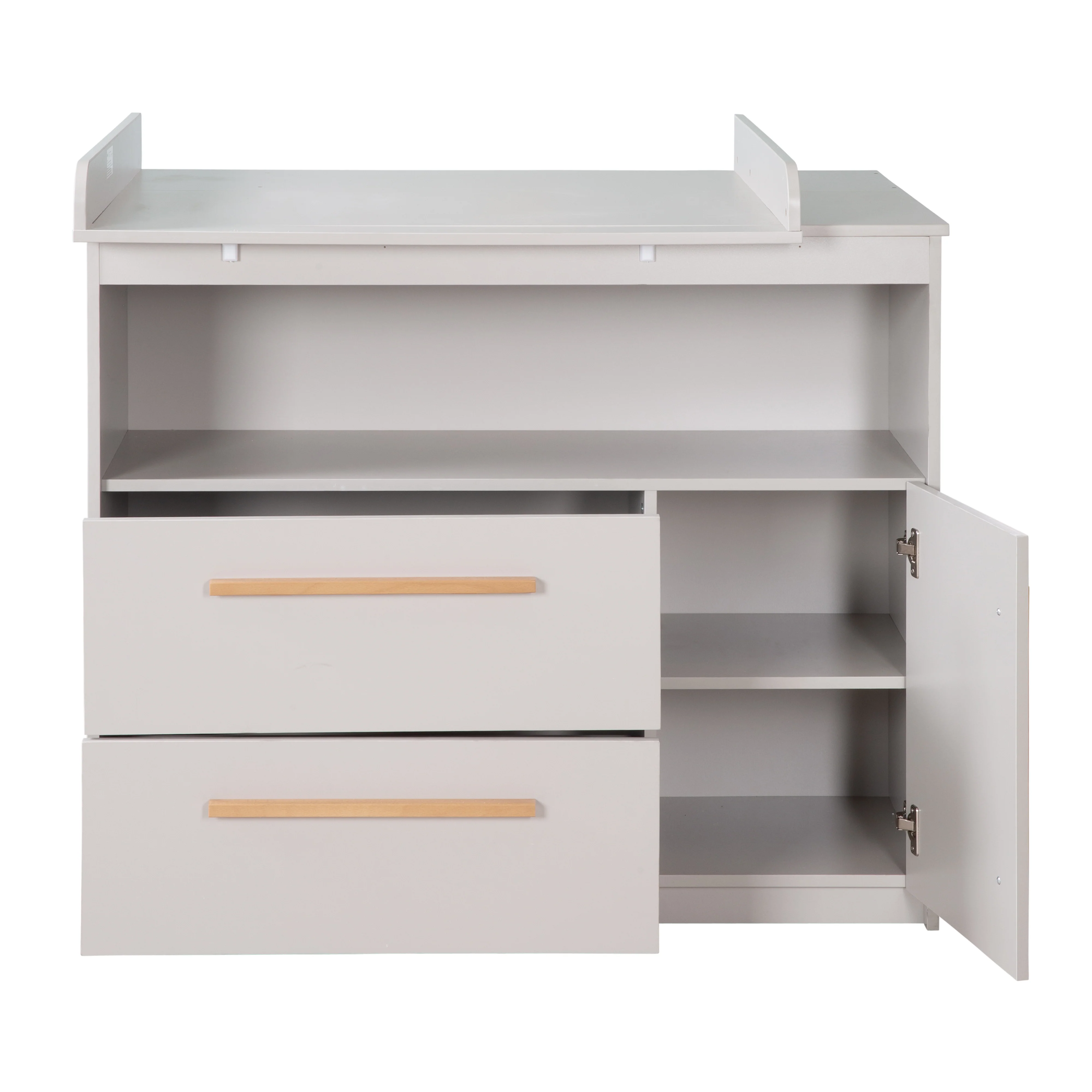 Wickelkommode Lea inkl. Wickelaufsatz - Griffe aus Holz - Beige / Grau - Image 8