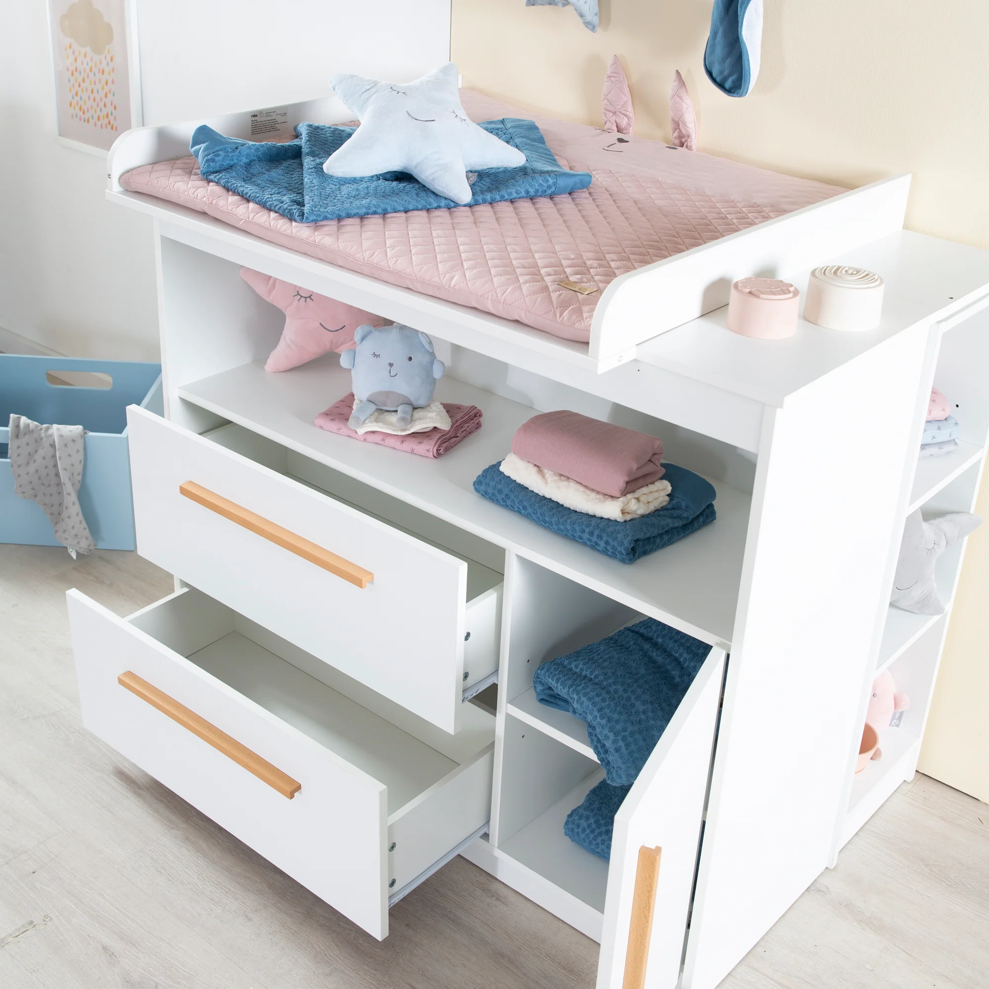 Wickelkommode 'Lilo' mit Schubladen, Tür, offenem Fach - Weiß - Image 5
