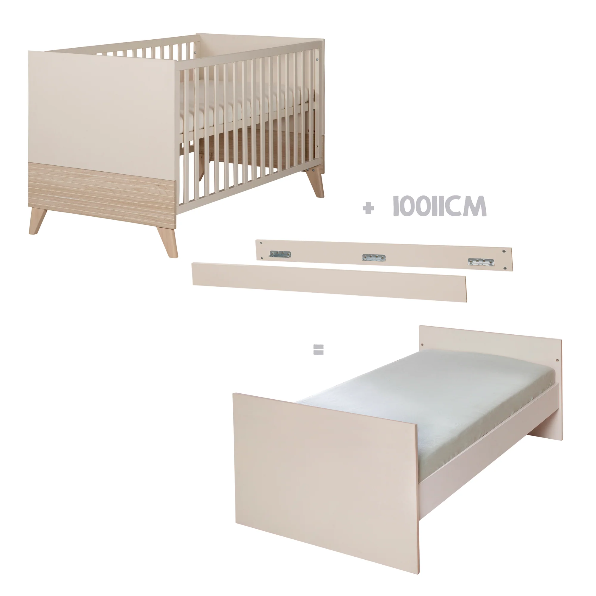 Kombi-Kinderbett 'Sidney' 70 x 140 cm - Höhenverstellbar - Cashmere / Eichen Dekor - Image 5