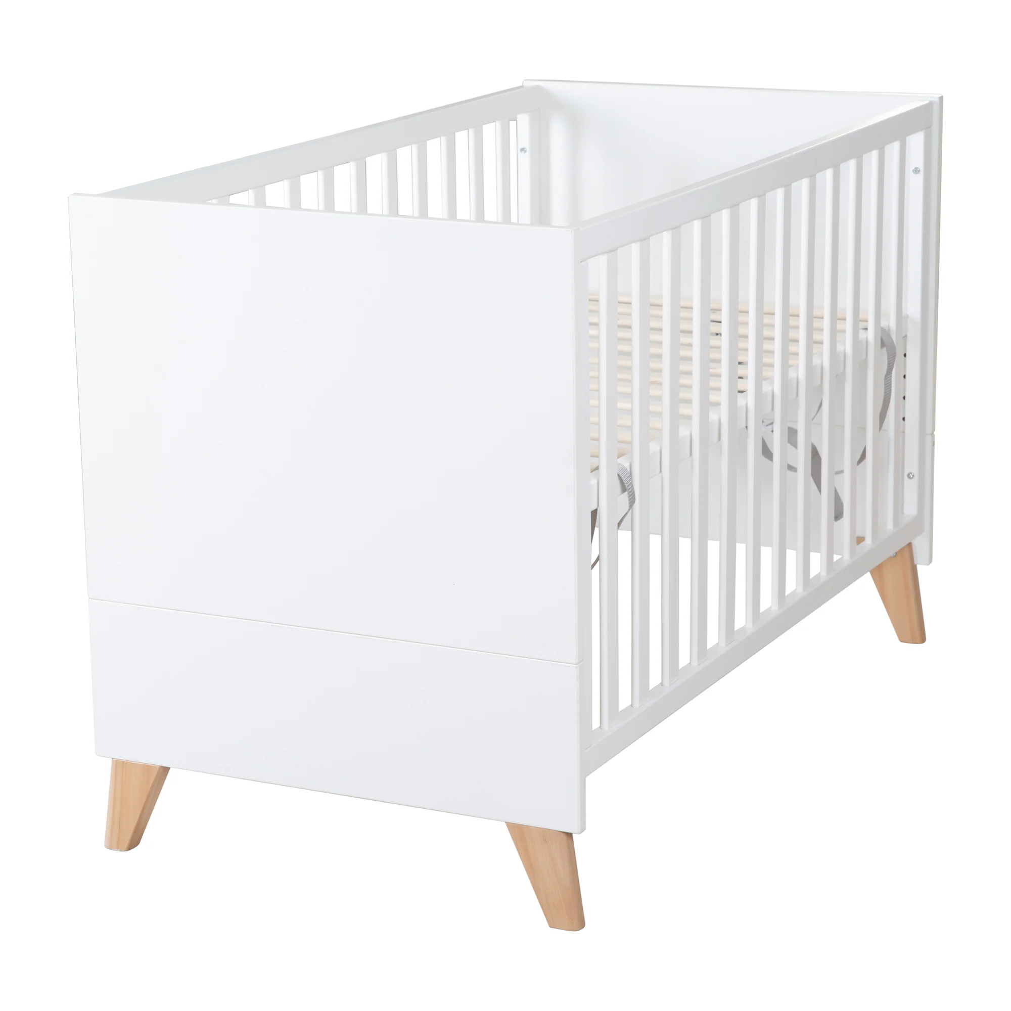 2 in 1 Baby- & Beistellbett 'Leon' 60 x 120 cm - Höhenverstellbar - Weiß / Othello Eiche