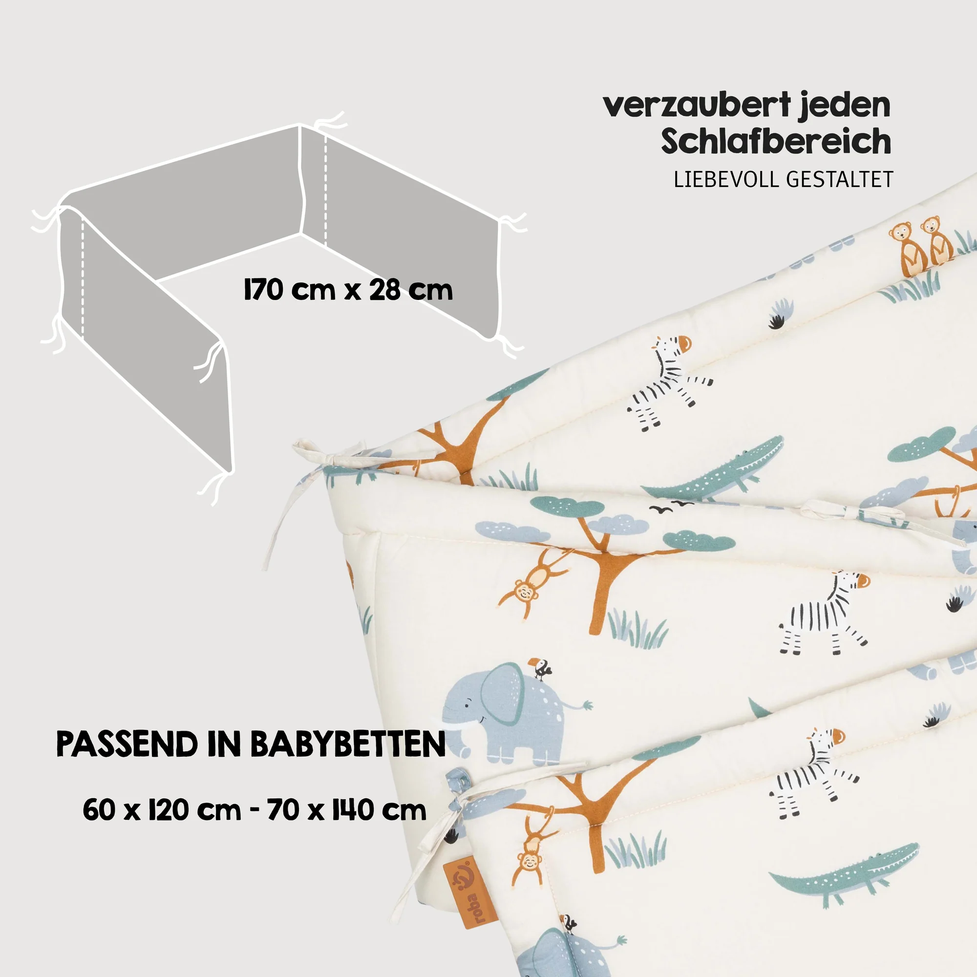 Nestchen 'Savanna Friends' - Für Babybetten 60 x 120 bis 70 x 140 cm - Beige / Mehrfarbig - Image 2