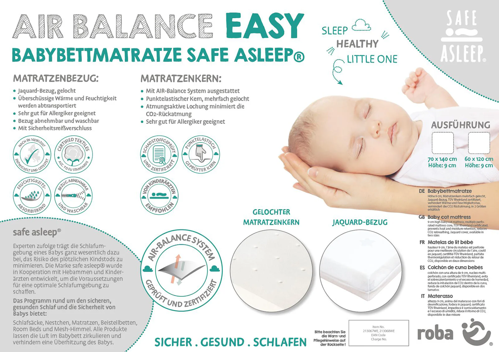 Babybettmatratze 'safe asleep®', AIR BALANCE EASY, 60 x 120 x 9 cm, für optimales Schlafklima - Image 12
