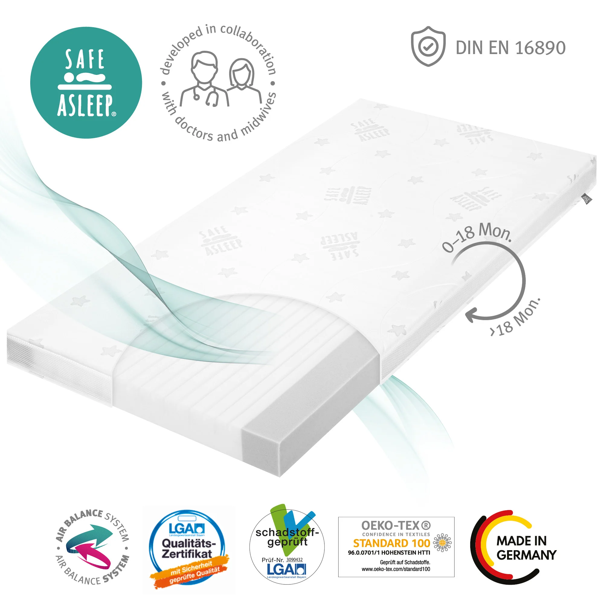 Babybettmatratze 'safe asleep®', AIR BALANCE PLUS, 70 x 140 x 9 cm, für optimales Schlafklima - Image 5