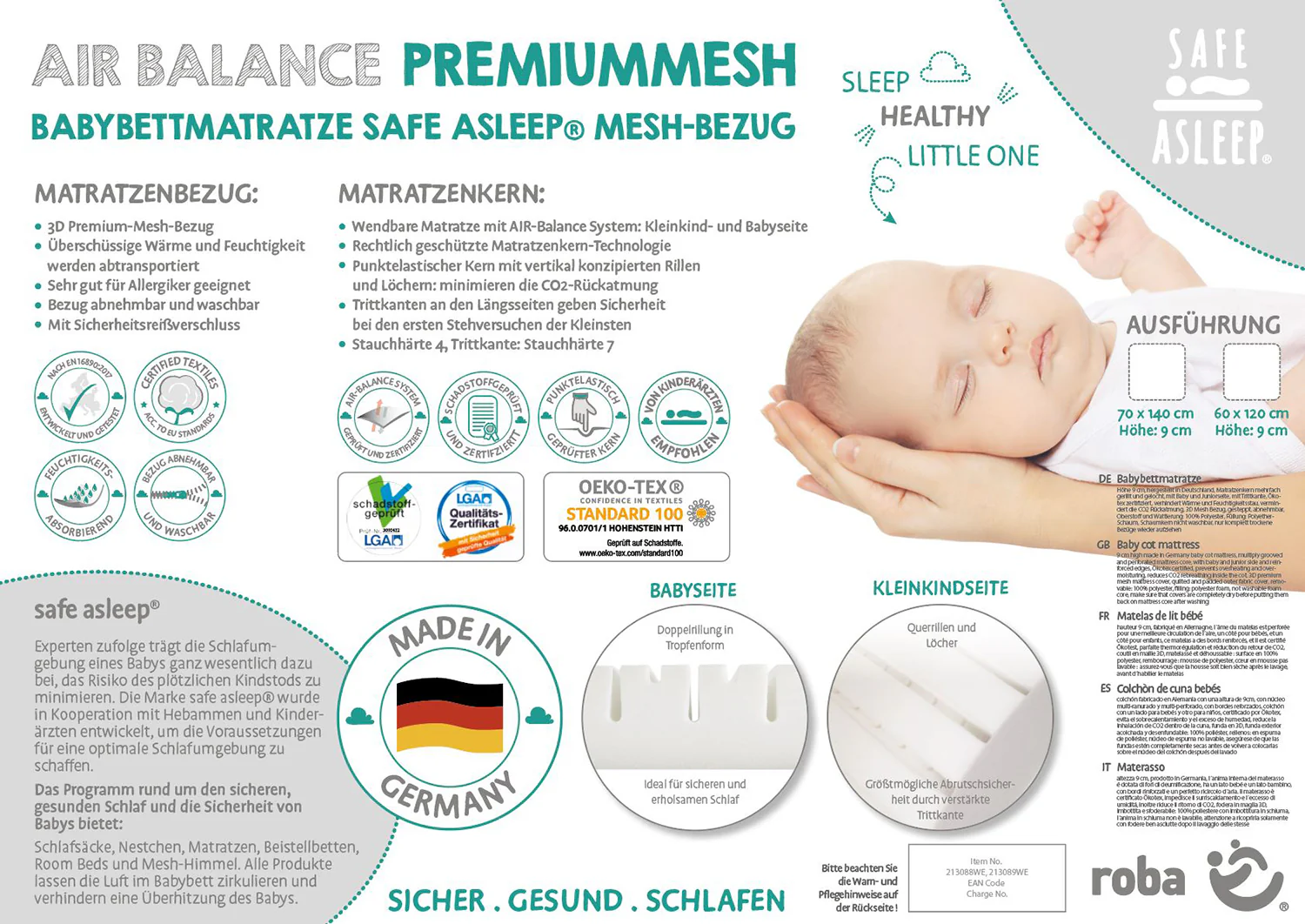 Babybettmatratze 'safe asleep®', AIR BALANCE PREMIUMMESH, 70 x 140 x 9 cm, optimales Schlafklima - Image 13