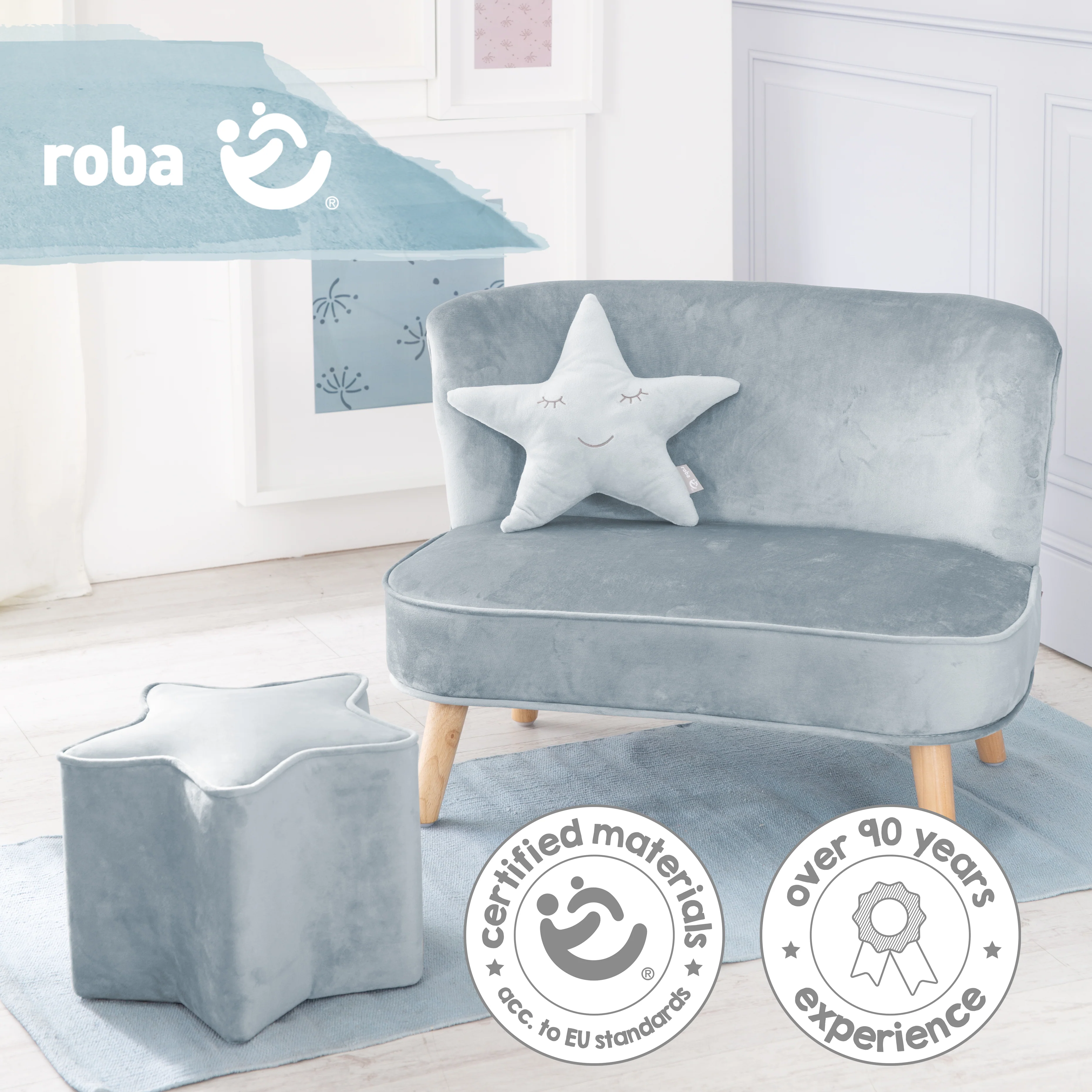 Bundle 'Lil Sofa' inkl. Kindersofa, Sternenhocker & Dekokissen Stern in hellblau/sky - Image 8