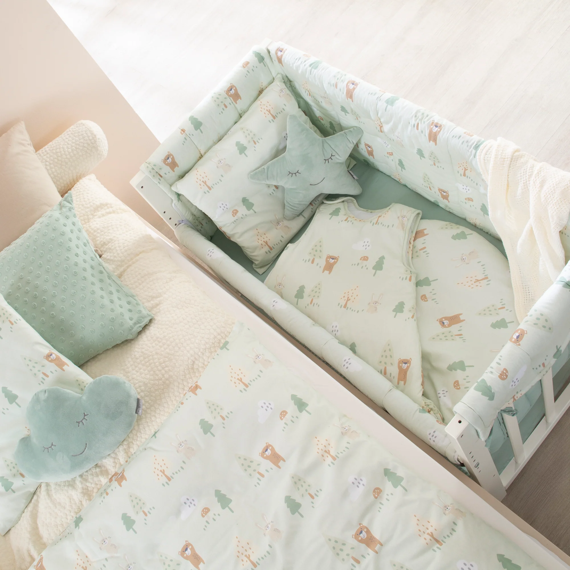 Stubenbett 4 in 1 'Woodland Buddies' inkl. textiler Ausstattung - Weiß / Pastellgrün - Image 4