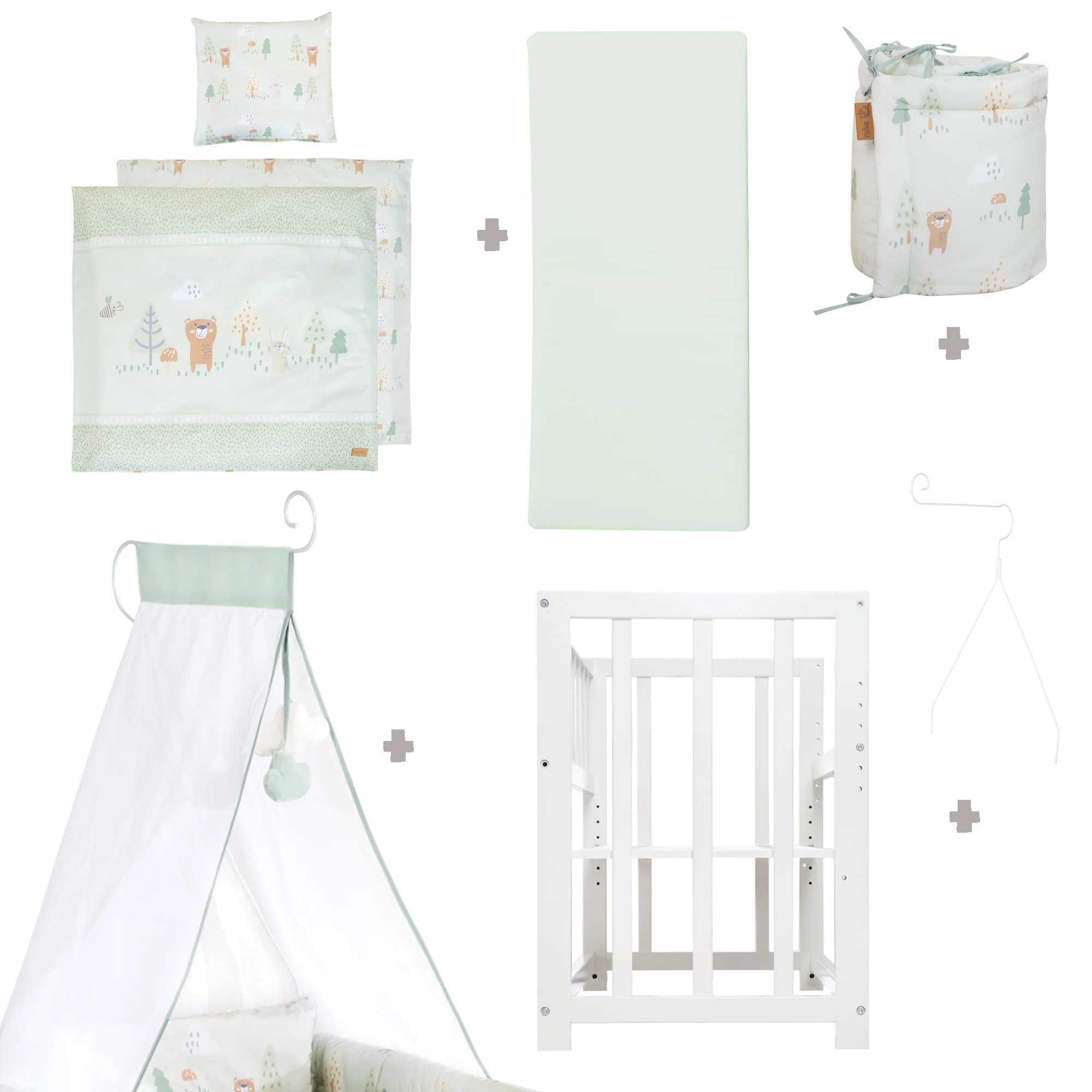 Stubenbett 4 in 1 'Woodland Buddies' inkl. textiler Ausstattung - Weiß / Pastellgrün - Image 7