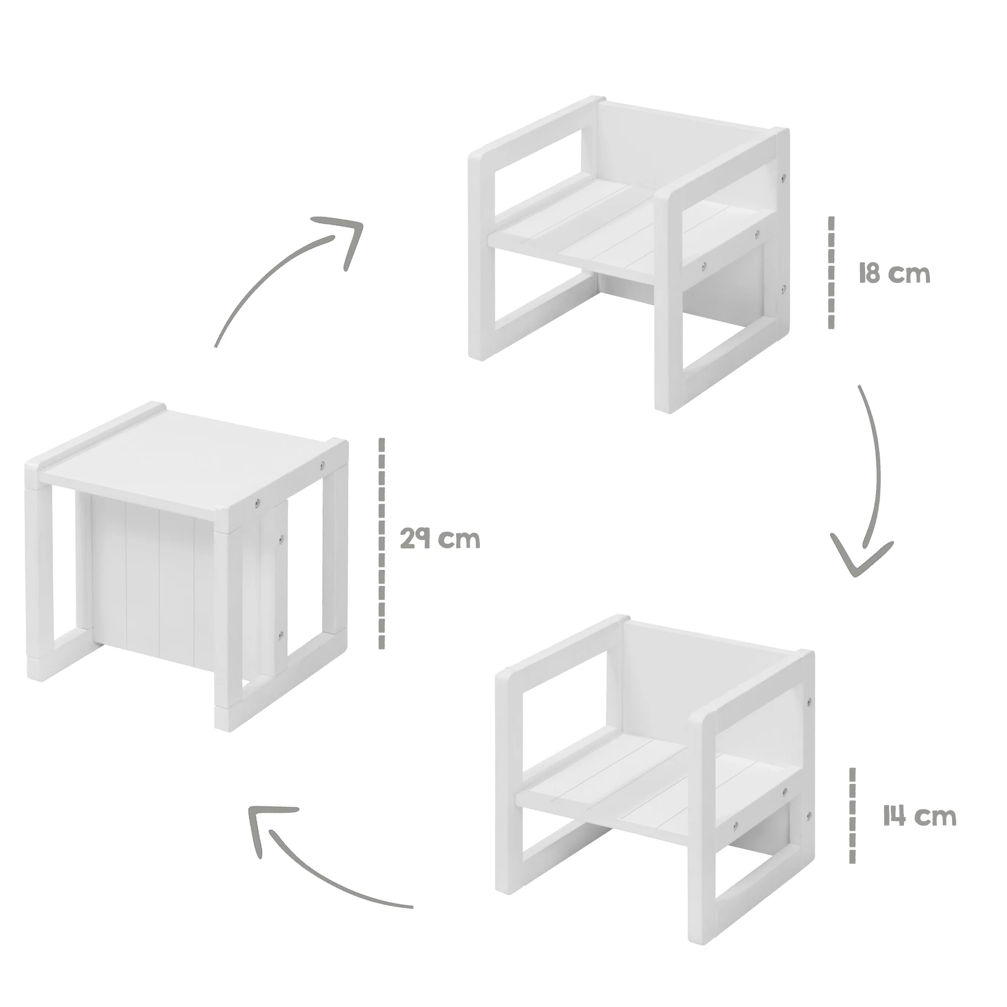 Sitzhocker für Kinder im Landhausstil - Wendehocker mit 3 Sitzhöhen - Holz weiß - Image 11