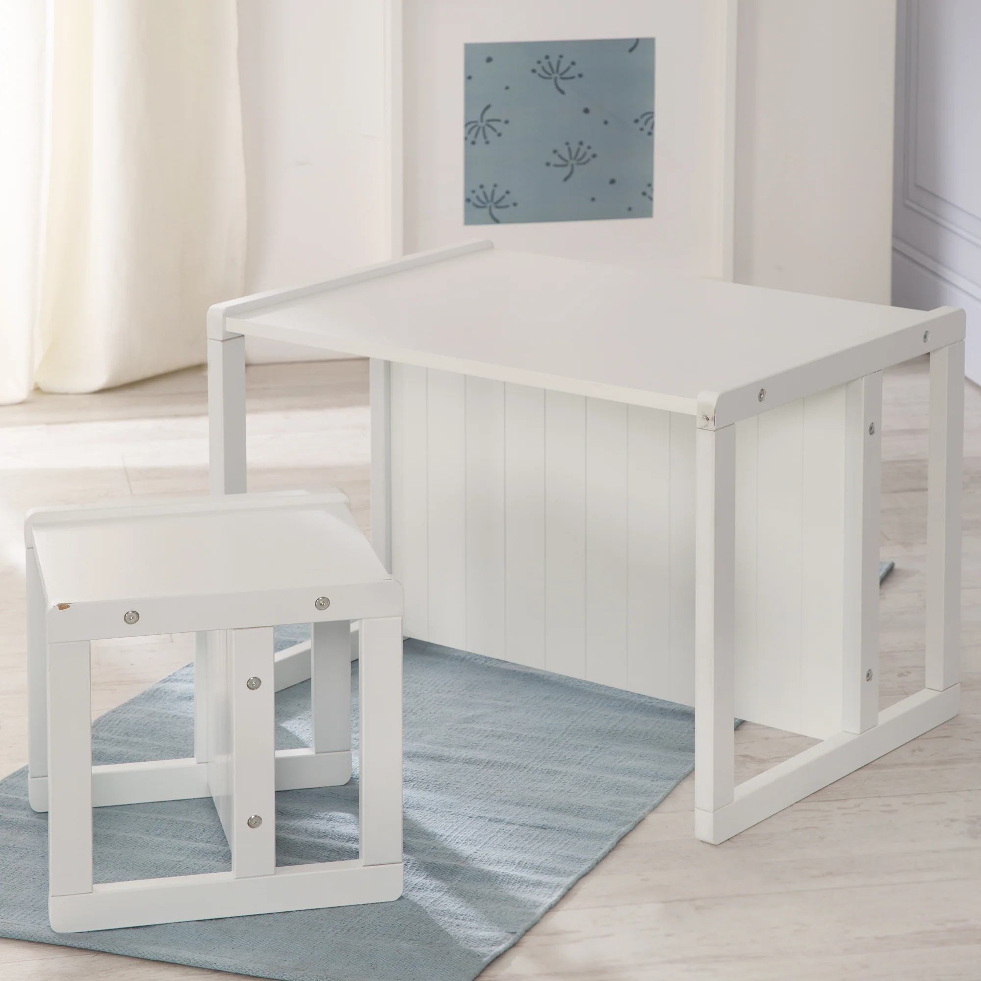Sitzhocker für Kinder im Landhausstil - Wendehocker mit 3 Sitzhöhen - Holz weiß - Image 6