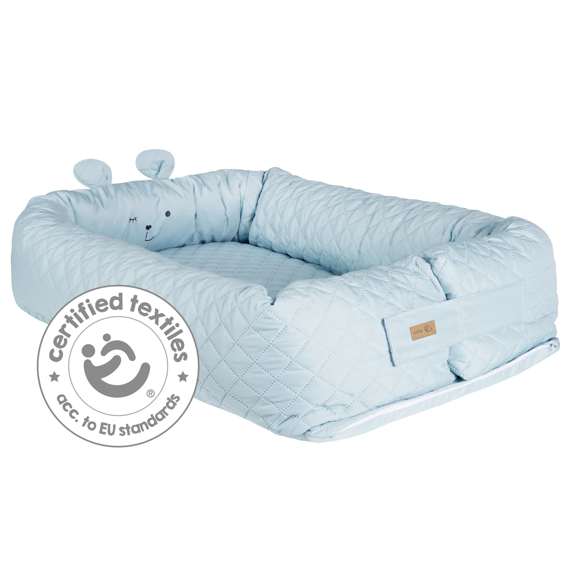Babylounge 'roba Style' - Kuschelnest mit Bären-Gesicht 'Benny' - Reisebett & Wickelauflage - Hellblau - Image 6