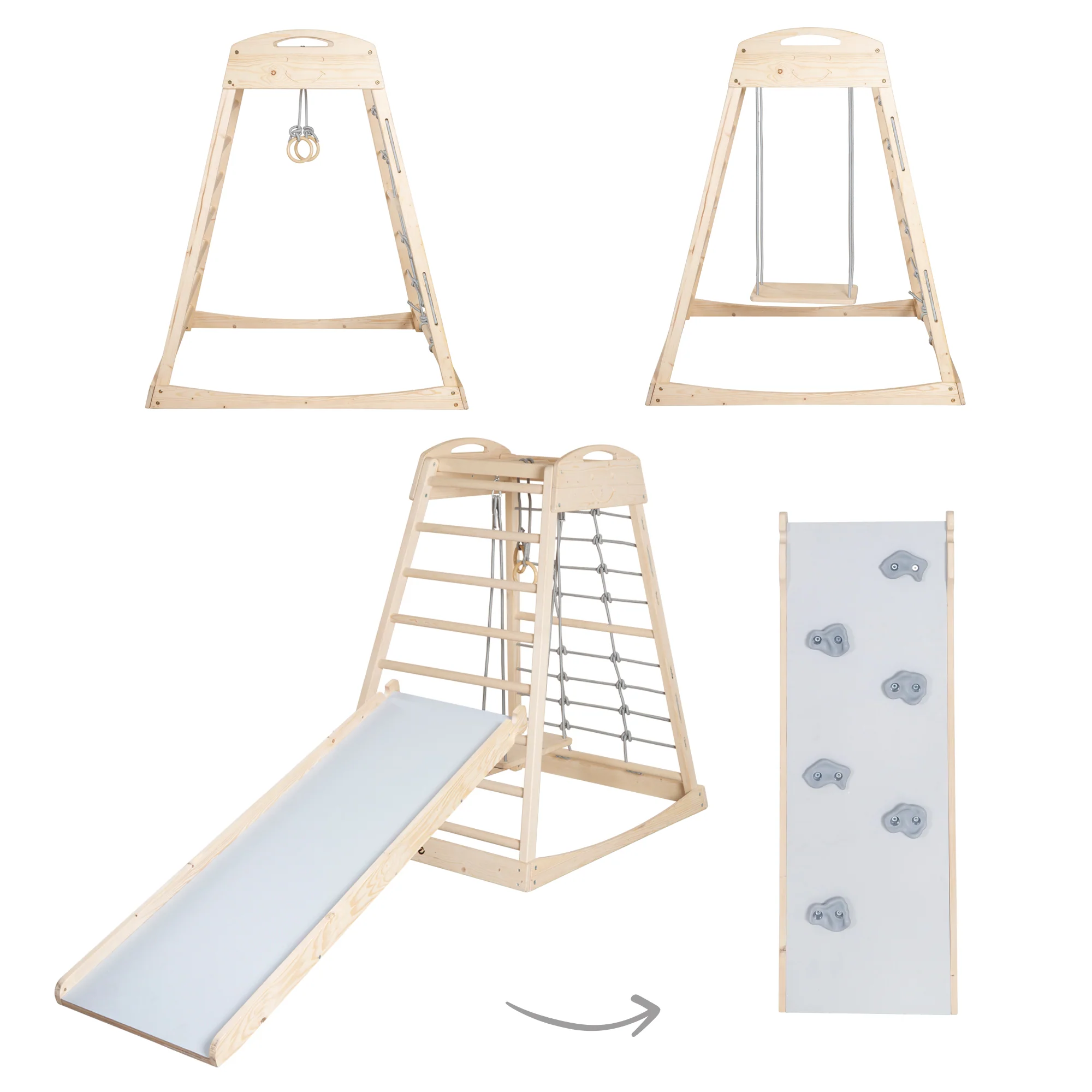 Set Indoor Spielturm inkl. komplettem Zubehör - Holz natur / Grau - Image 3
