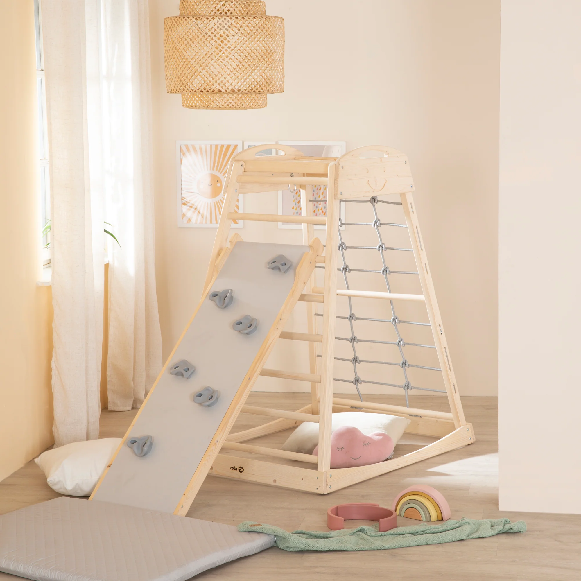 Set Indoor Spielturm inkl. komplettem Zubehör - Holz natur / Grau - Image 9