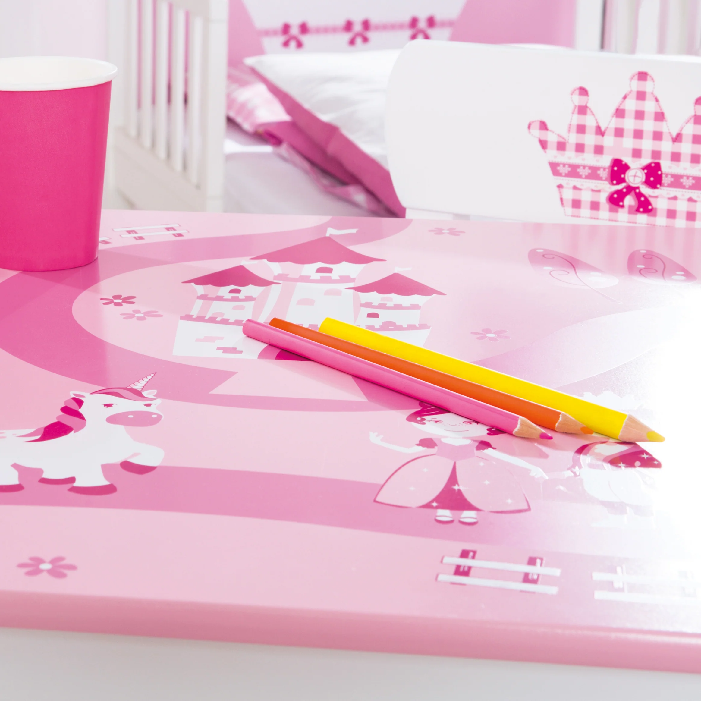 Kindersitzgruppe 'Krone', 2 Kinderstühlen & 1 Tisch, mit Prinzessin/Schloß/Einhorn, rosa - Image 6