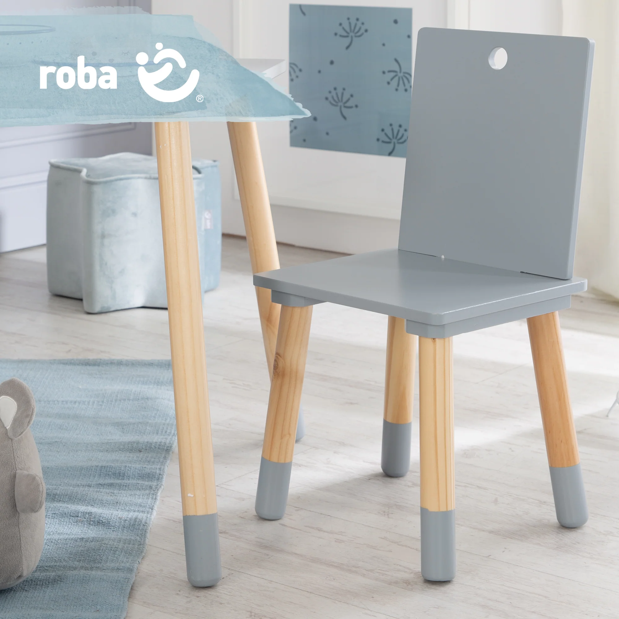 Kindersitzgruppe, Kindermöbel Set, 2 Kinderstühle & 1 Tisch, Sitzgarnitur Holz, grau lackiert - Image 10