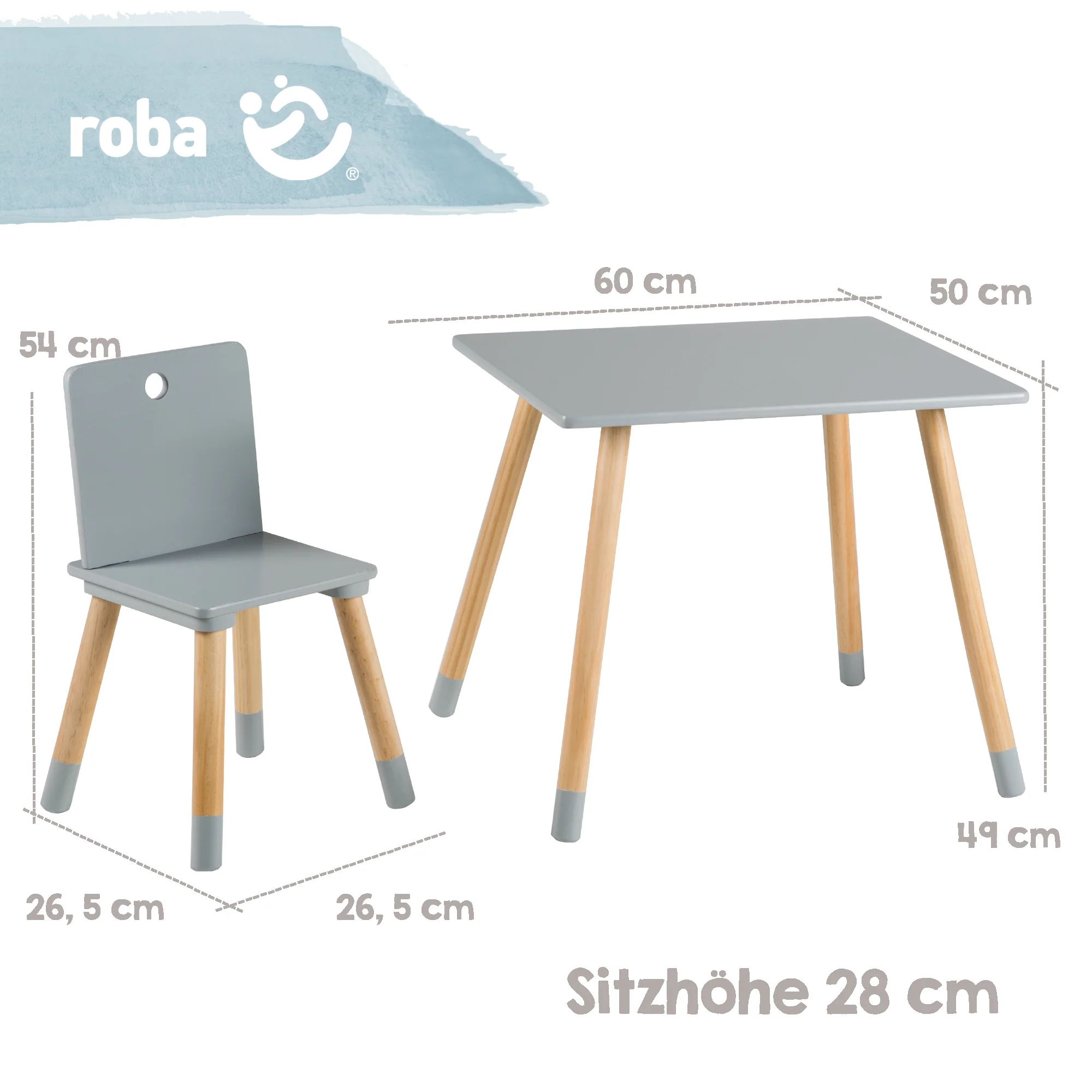 Kindersitzgruppe, Kindermöbel Set, 2 Kinderstühle & 1 Tisch, Sitzgarnitur Holz, grau lackiert - Image 7