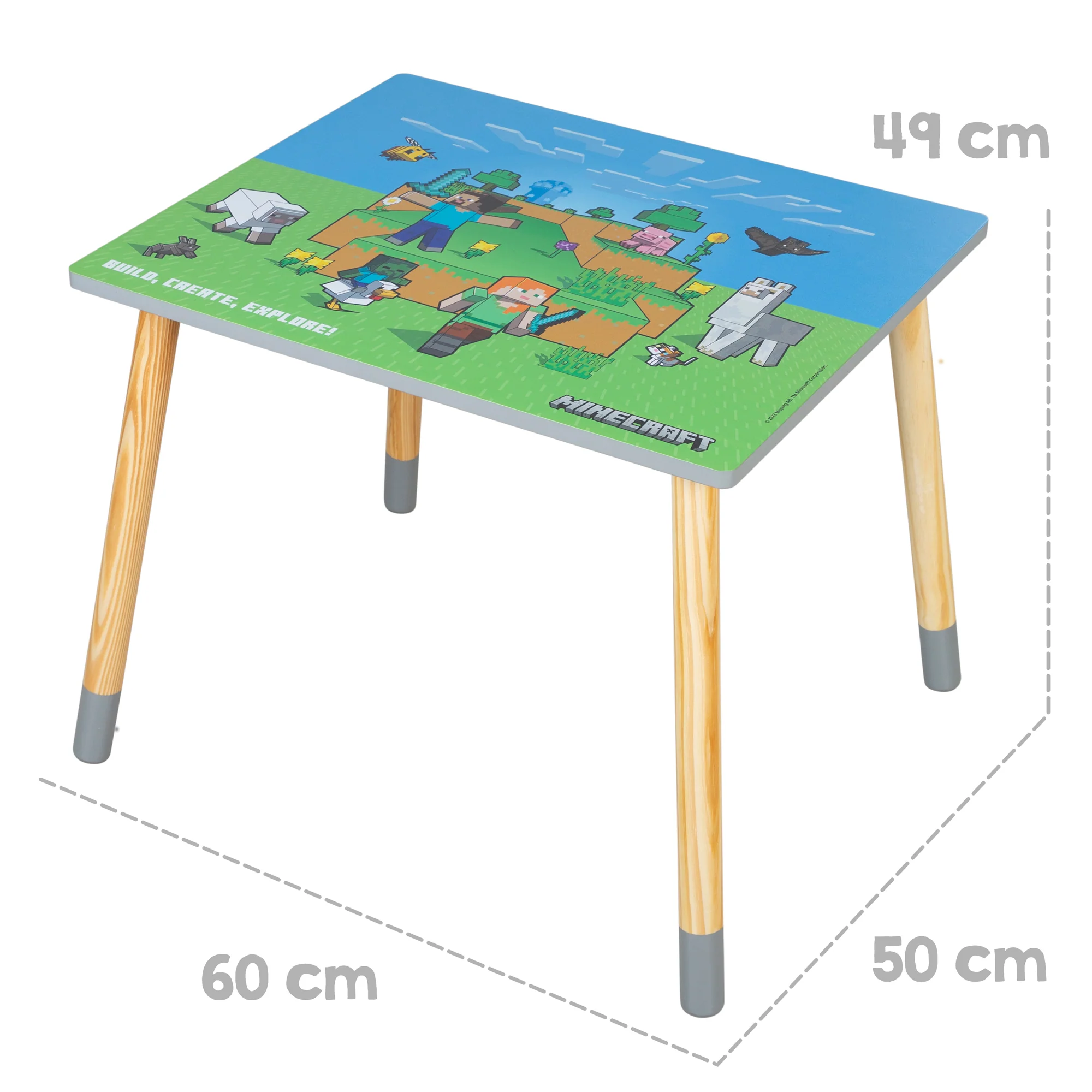 Kindersitzgruppe 'Minecraft' - Tisch mit 2 Stühlen aus Holz - Grün / Blau - Image 15
