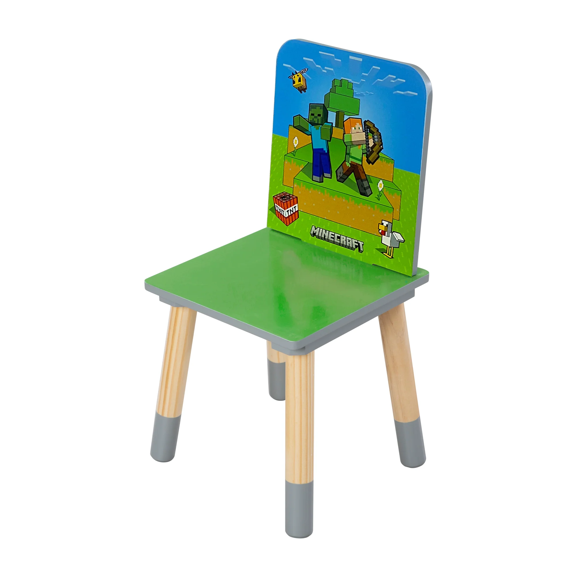 Kindersitzgruppe 'Minecraft' - Tisch mit 2 Stühlen aus Holz - Grün / Blau - Image 4