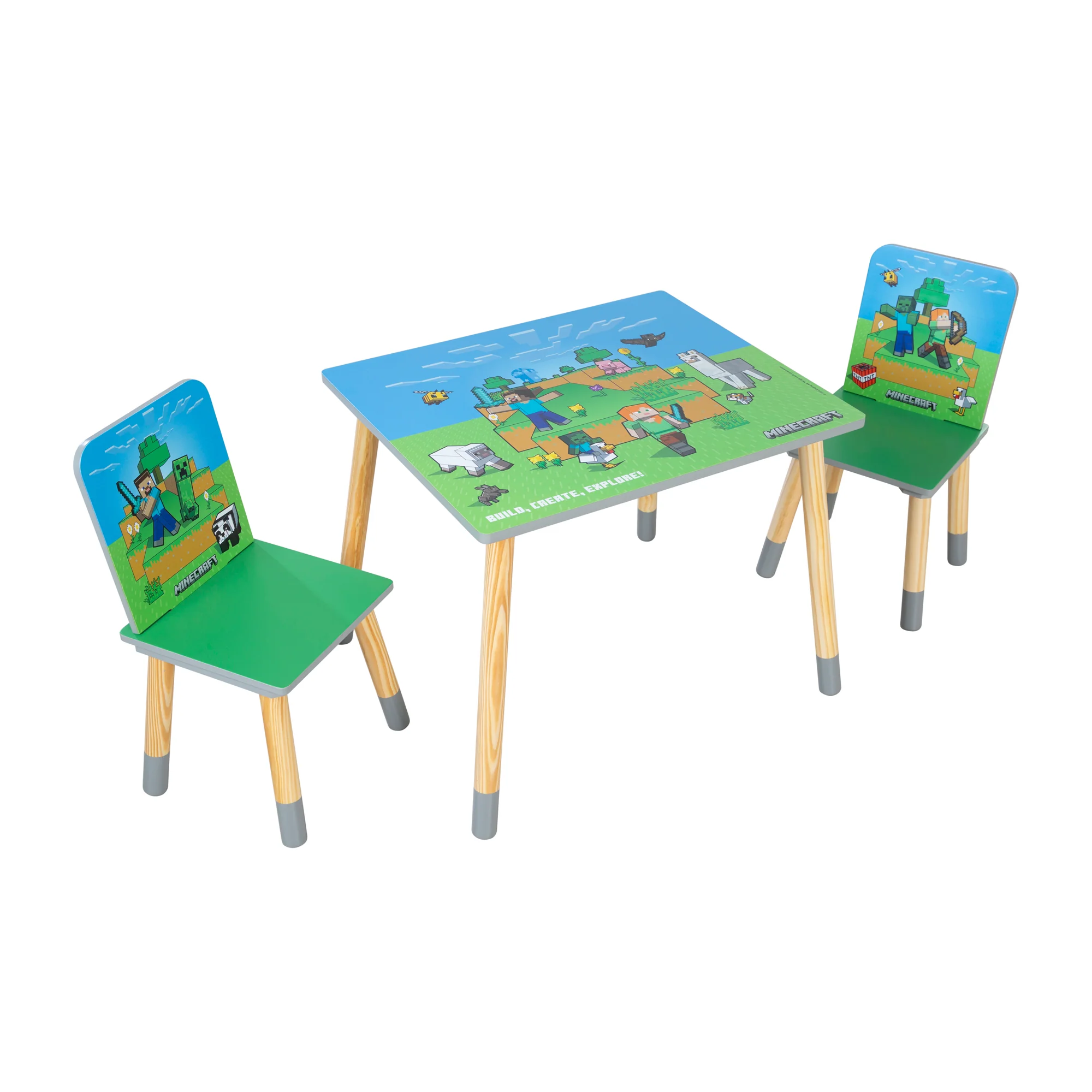 Kindersitzgruppe 'Minecraft' - Tisch mit 2 Stühlen aus Holz - Grün / Blau - Image 6