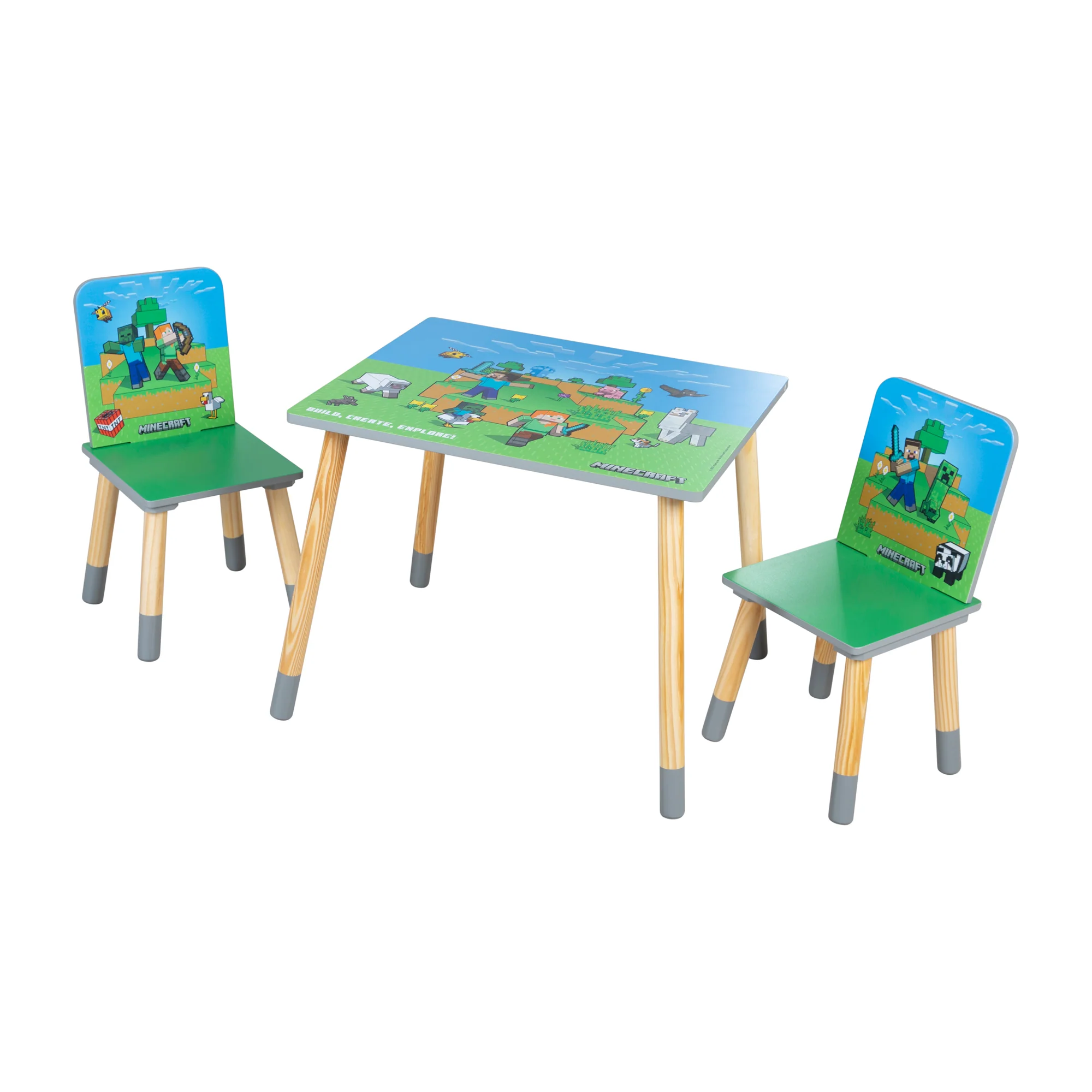 Kindersitzgruppe 'Minecraft' - Tisch mit 2 Stühlen aus Holz - Grün / Blau - Image 7