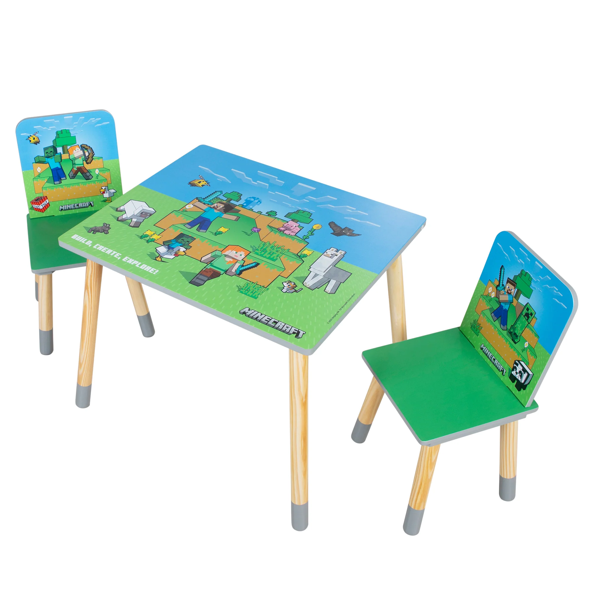Kindersitzgruppe 'Minecraft' - Tisch mit 2 Stühlen aus Holz - Grün / Blau - Image 9