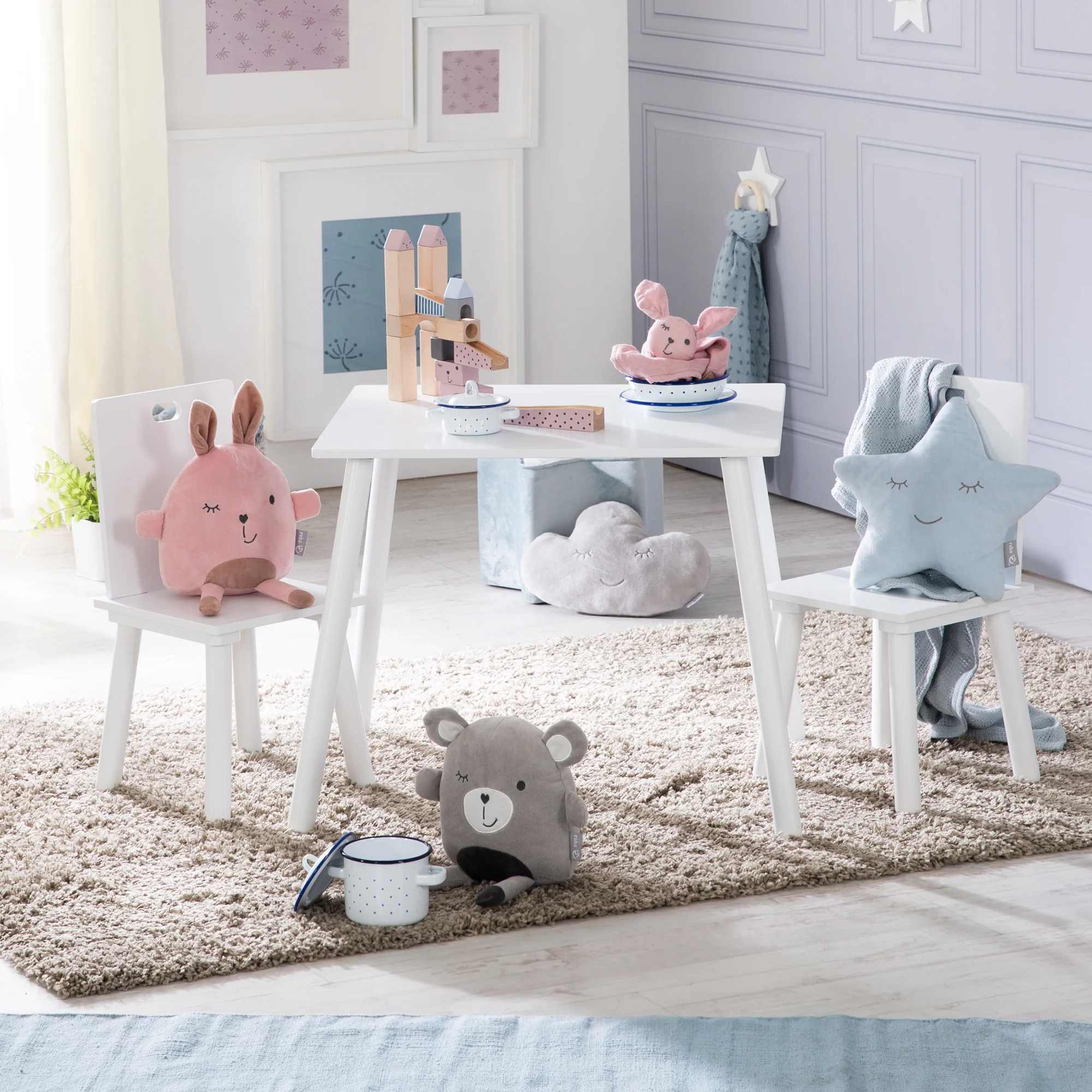 Kindersitzgruppe, Kindermöbel Set aus 2 Kinderstühlen & 1 Tisch, Sitzgarnitur Holz, weiß lackiert. - Image 4