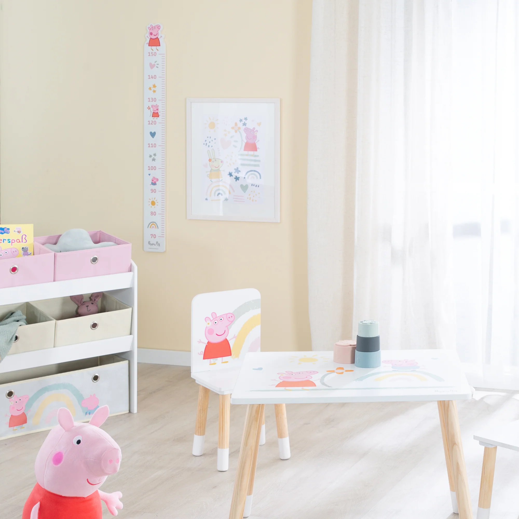 Messlatte Peppa Pig - Skala von 70 cm bis 150 cm für Kinder - Holz weiß / rosa - Image 3