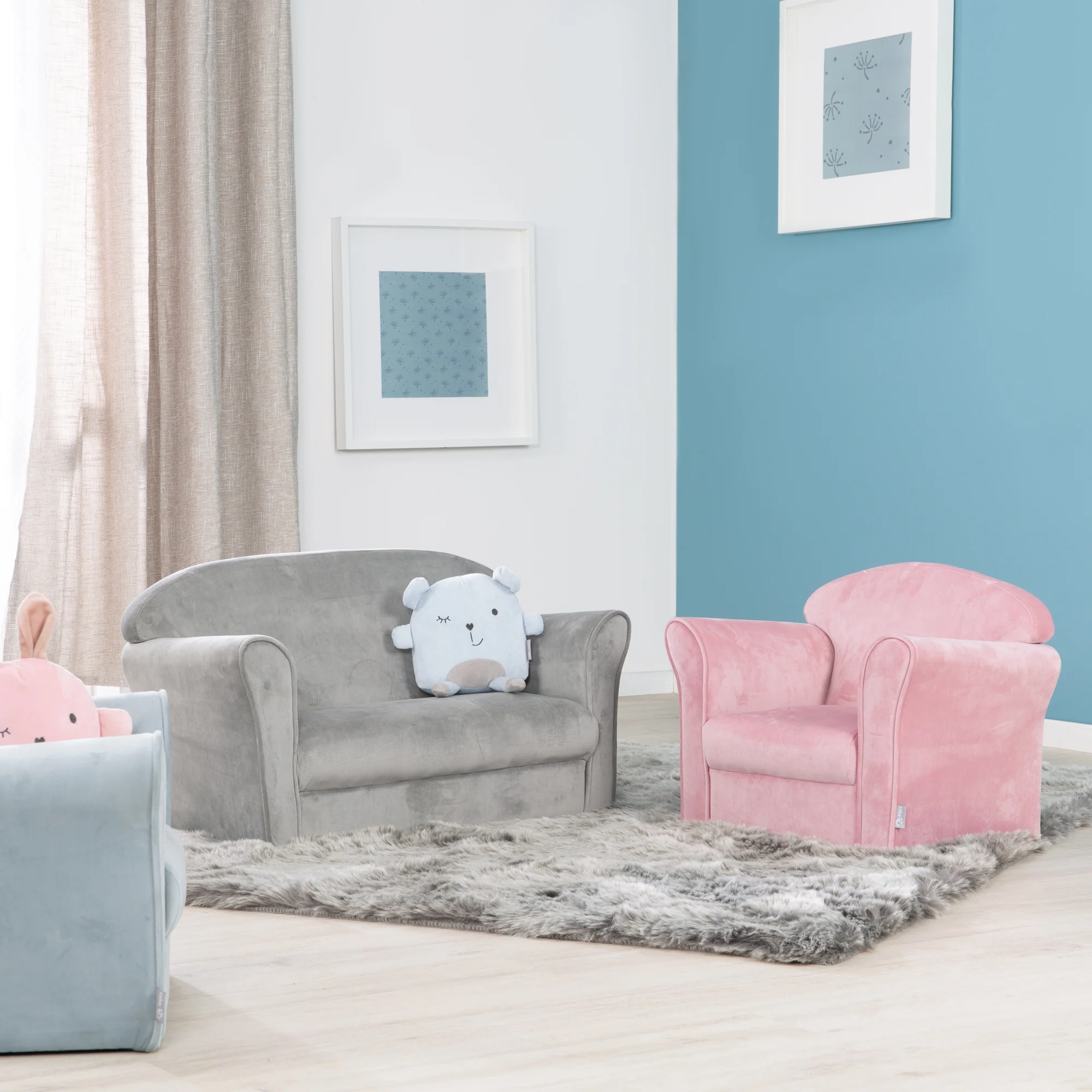 Kindersofa 'Lil Sofa' mit Armlehnen, bequeme Kindercouch mit silbergrauem Samtstoff bezogen - Image 5