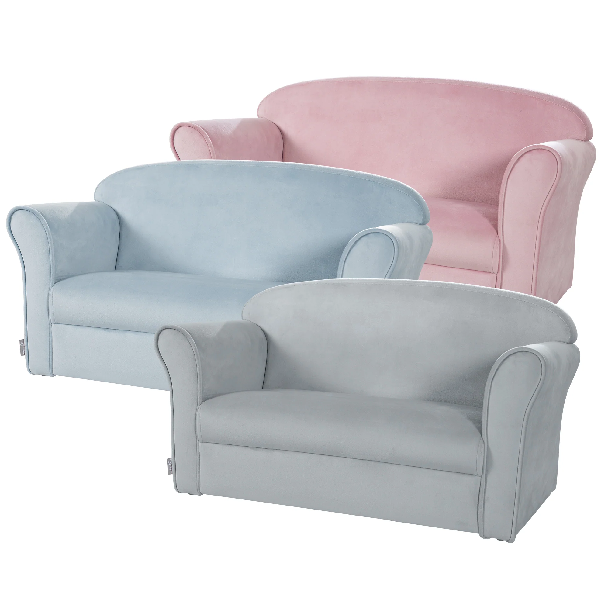 Kindersofa 'Lil Sofa' mit Armlehnen, bequeme Kindercouch mit silbergrauem Samtstoff bezogen - Image 8