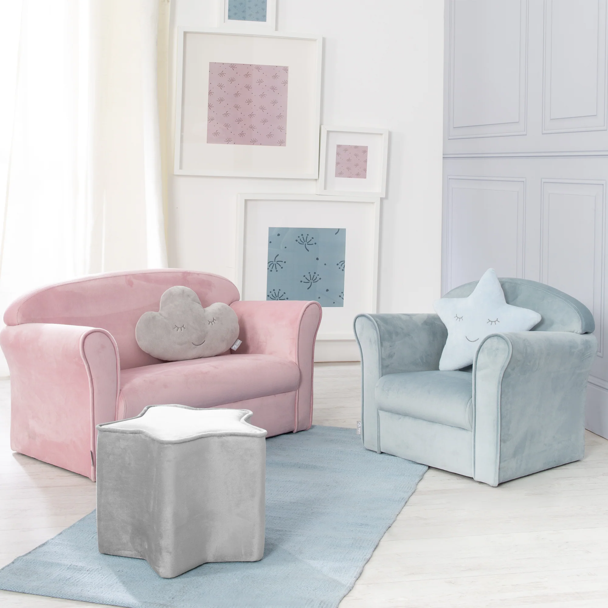 Kindersofa 'Lil Sofa' mit Armlehnen, bequeme Kindercouch mit rosa Samtstoff bezogen - Image 5