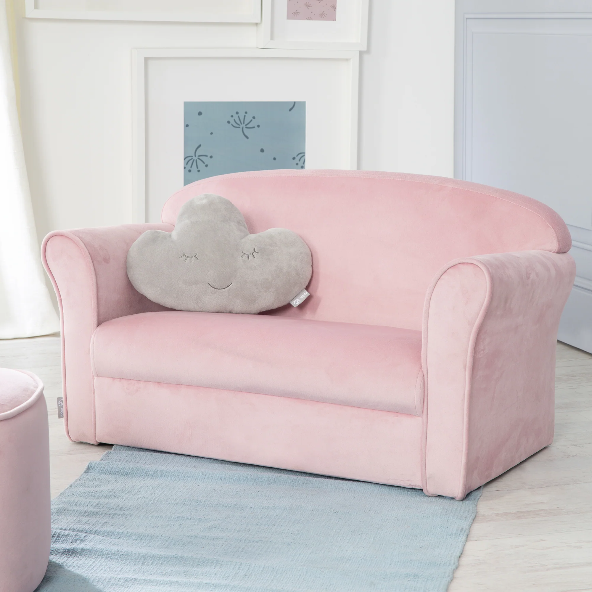 Kindersofa 'Lil Sofa' mit Armlehnen, bequeme Kindercouch mit rosa Samtstoff bezogen - Image 6