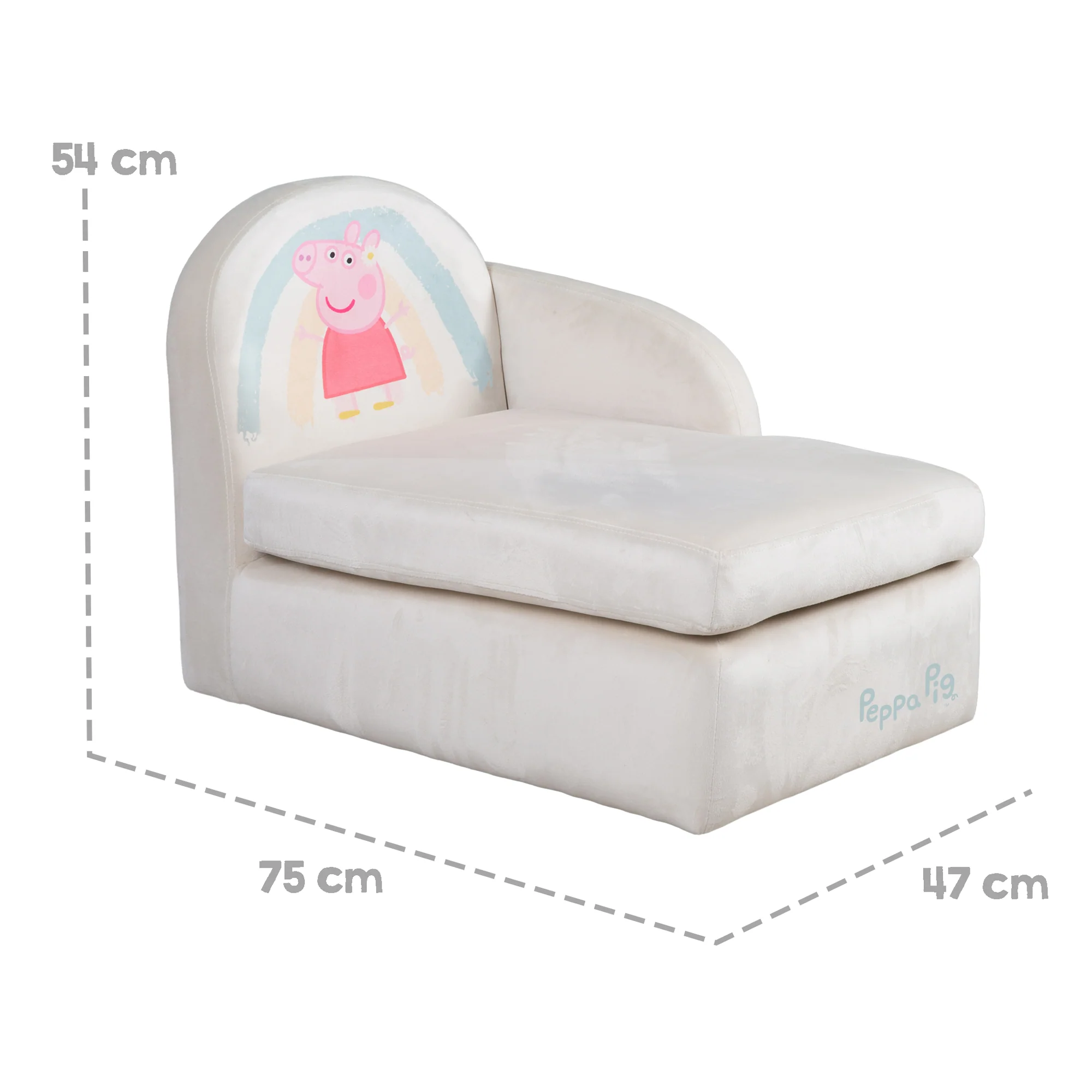 Kinderloungesofa 'Peppa Pig' mit Armlehne - Samtbezug beige - Peppa Print - Image 4