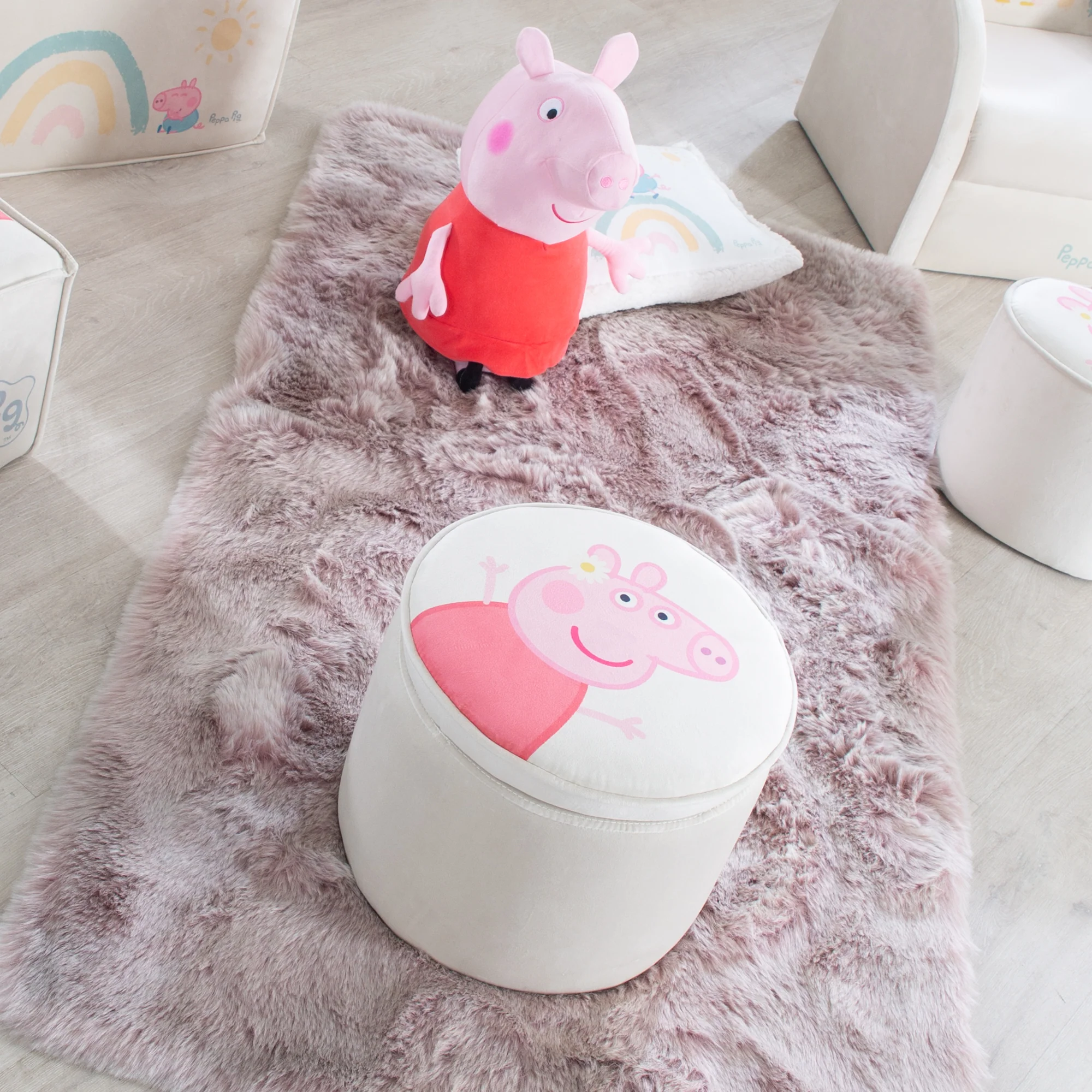 Kinderhocker 'Peppa Pig' mit Aufbewahrungfunktion - Runder Hocker - Beige / Rosa - Image 6