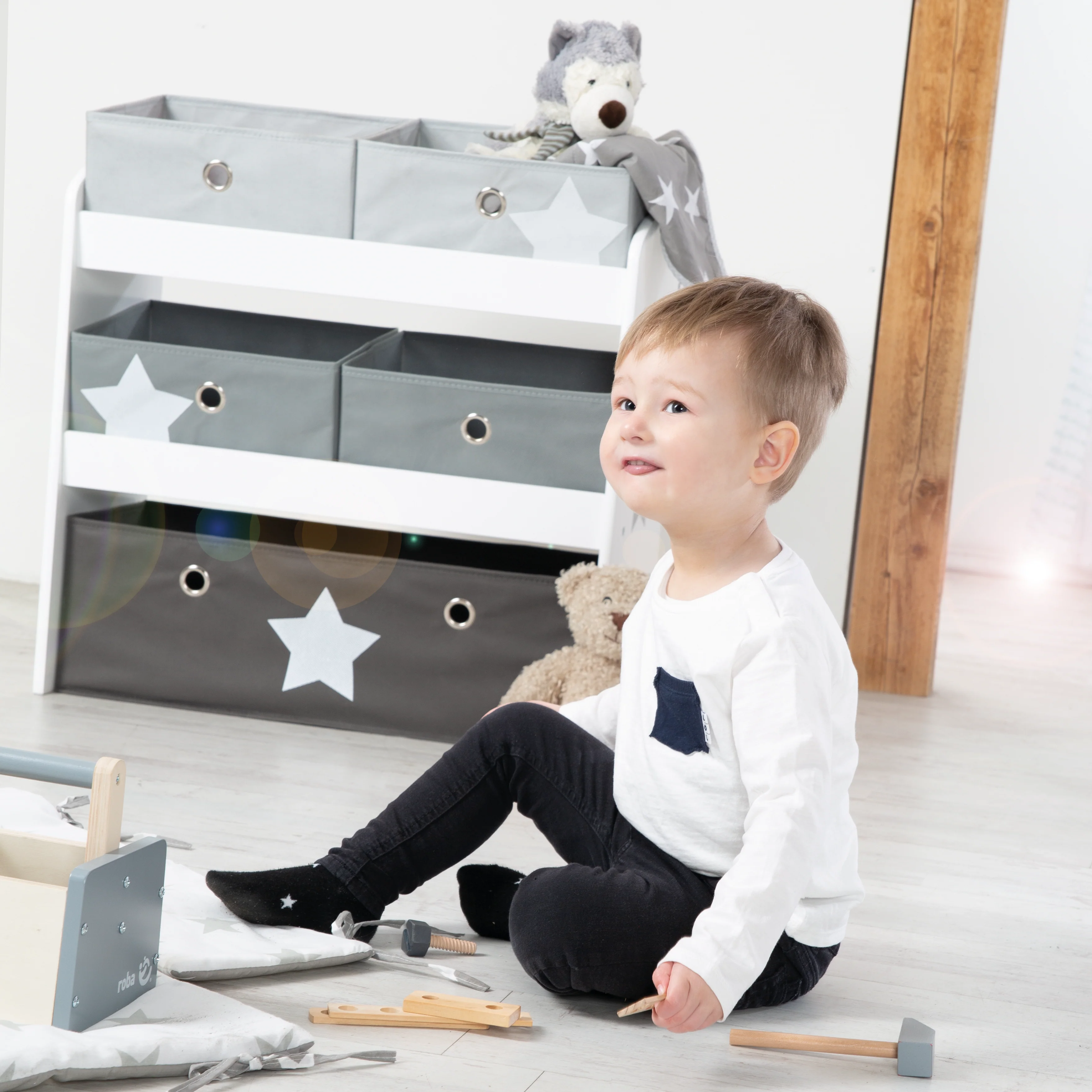 Spielregal 'Stars', Spielzeugregal mit 5 Stoffboxen, Aufbewahrungsregal, für Jungen und Mädchen - Image 6